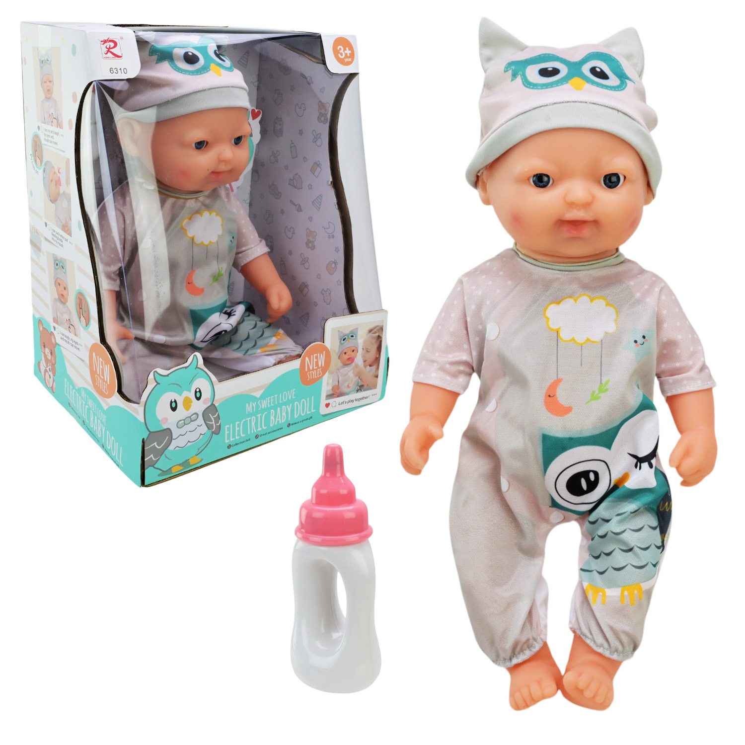 Пупс арт. 6310 (16шт/2)  батар. інтерактивний, міміка обличчя, аксес короб. 37,5см