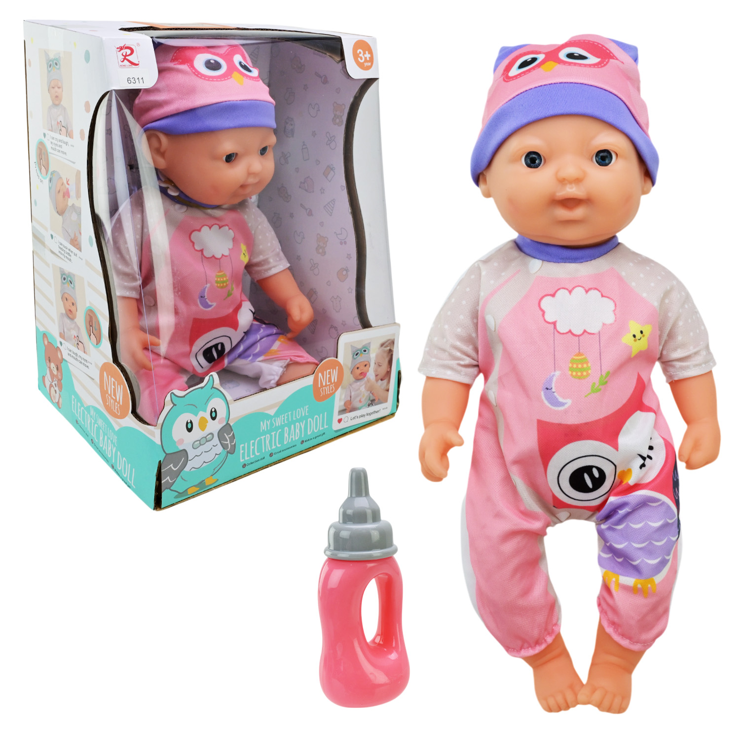 Пупс арт. 6311 (16шт/2)  батар. інтерактивний, міміка обличчя, аксес короб. 37,5см