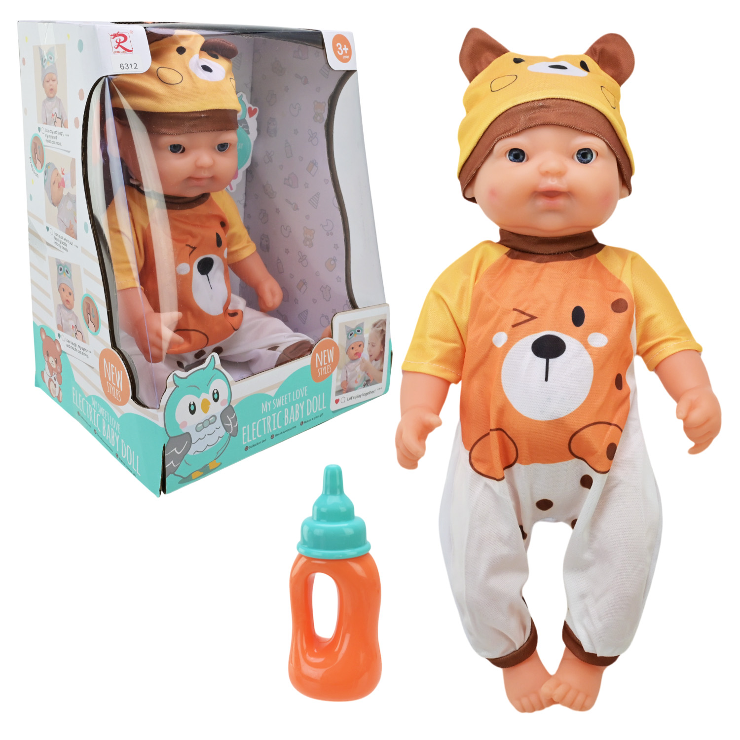 Пупс арт. 6312 (16шт/2)  батар. інтерактивний, міміка обличчя, аксес короб. 37,5см