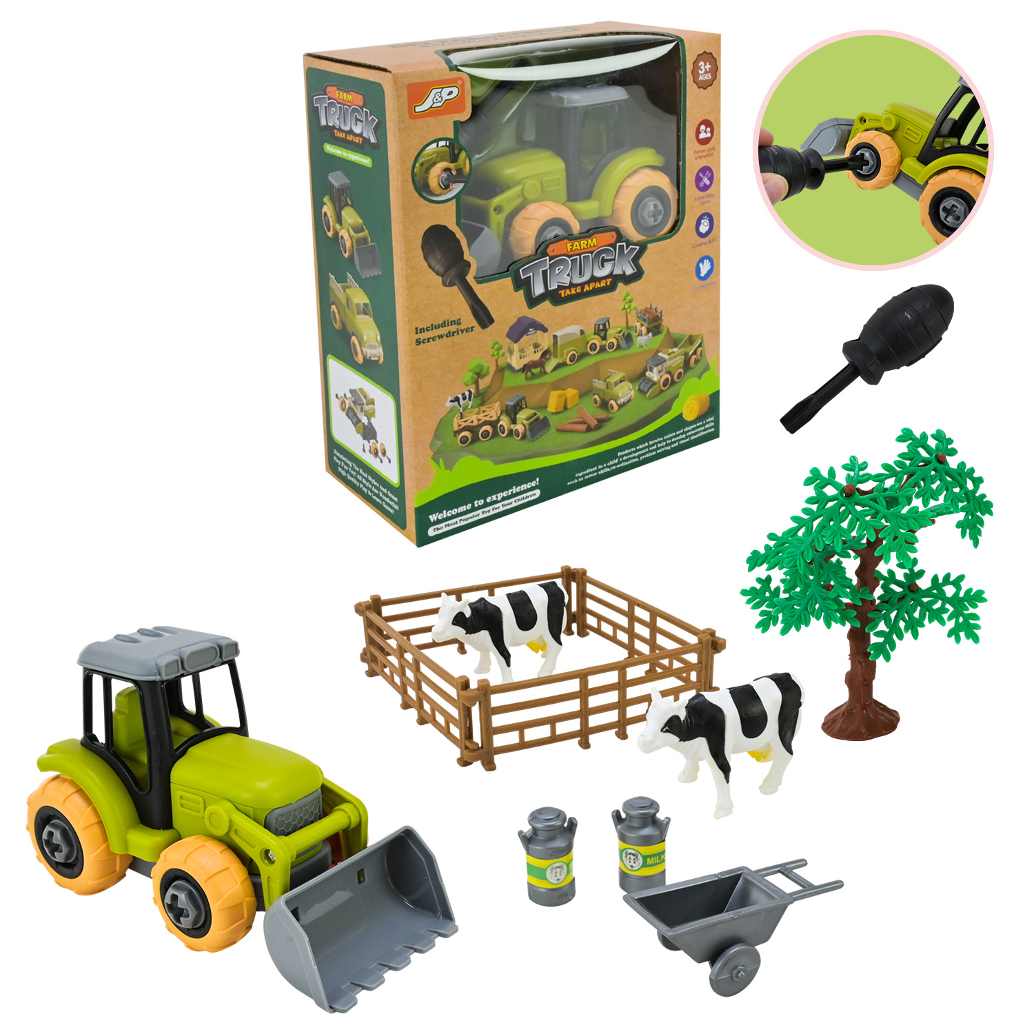 Ігровий набір арт. 8836 (60шт/2) трактор,інструменти,аксесуари у короб.18,8*8,8*22,5см