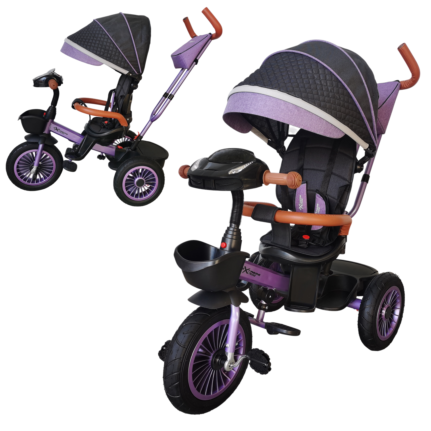 Триколісний велосипед арт. TR2413 (1шт) фіолетовий гумові колеса 12'' і 10'' з гальмом, пультом