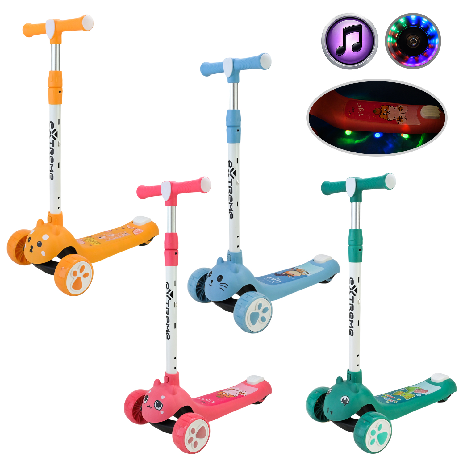 Самокат дитячий 3-х коліс  арт. SC819 (10шт)   4 кольори, 2 колеса, PU світло, заднє пластик,у кор