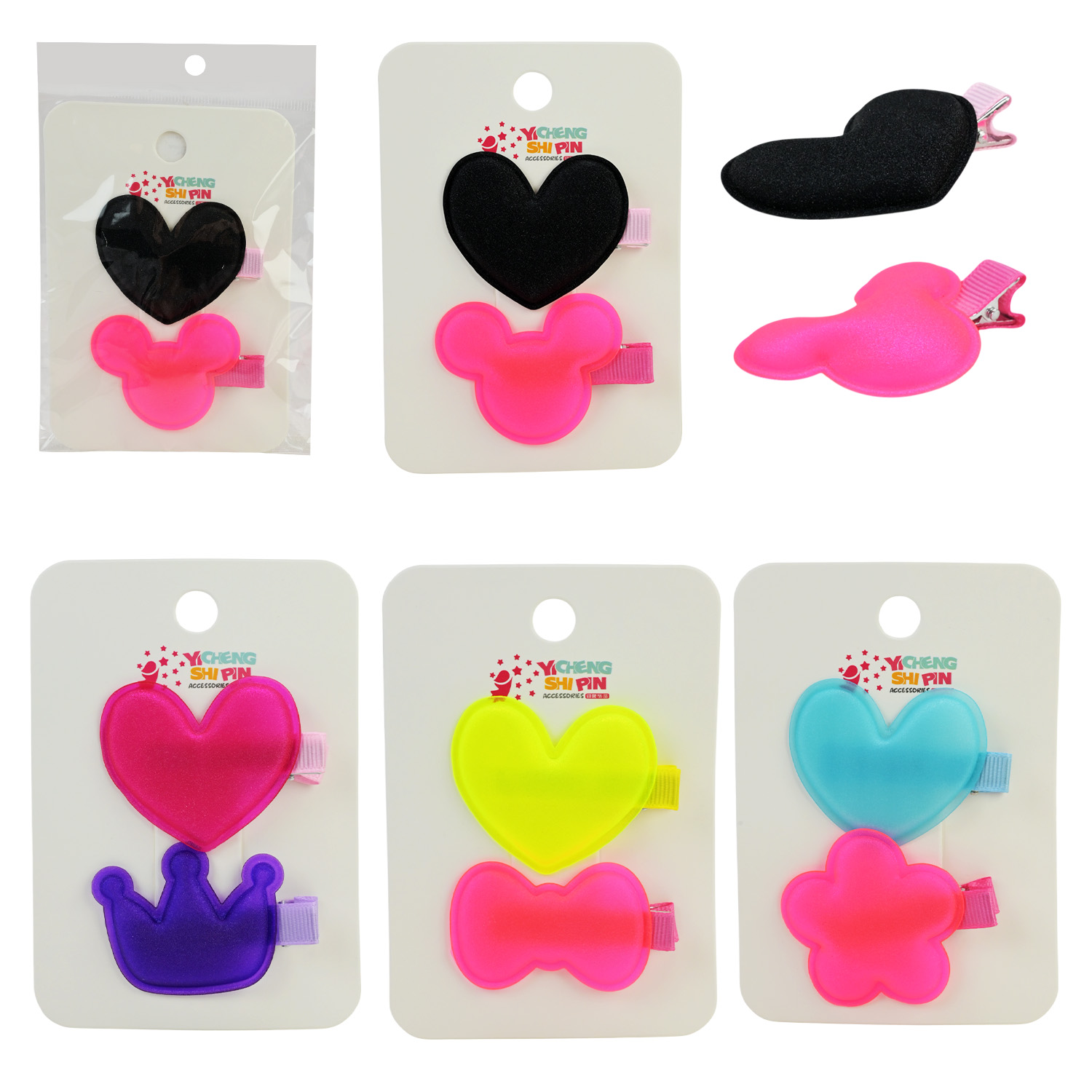 Аксесуари для дівчат арт. YH-100 (240шт)   мікс видів, заколки крабіки планш. 7*10см у великому пакеті 23*16*5 см