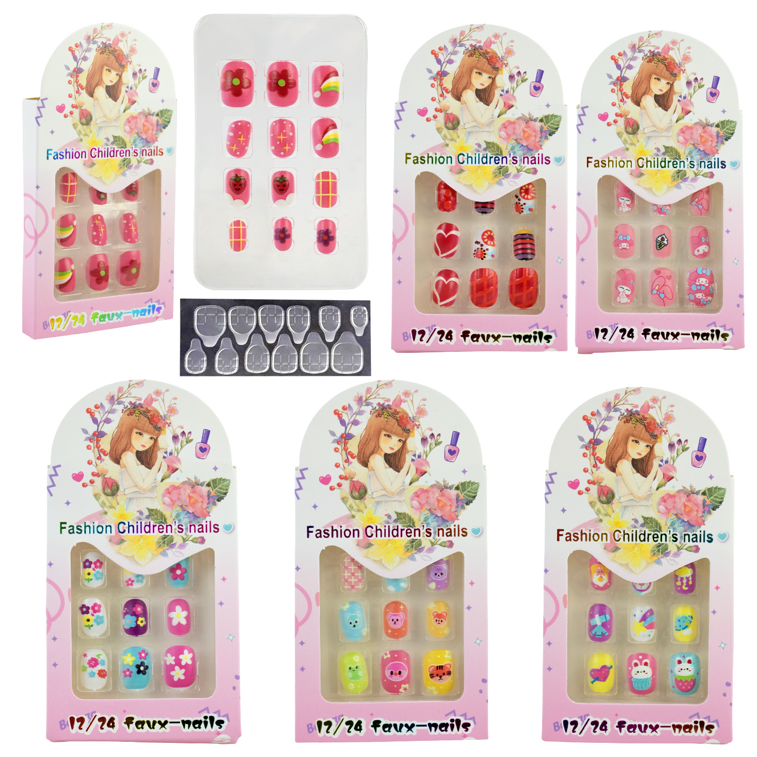 Аксесуари для дівчат арт. CN-0129 (600шт)   накладні нігті, з ефектом 3Д мікс 6 видів, короб. 7,5*1,5*13,5см