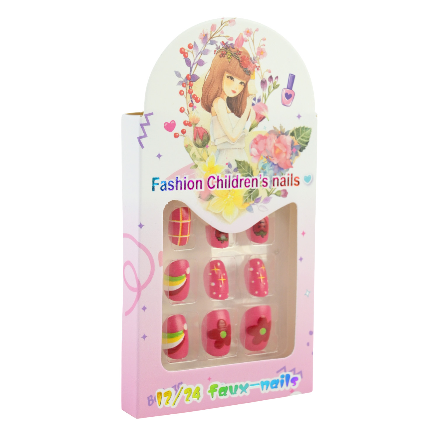 Аксесуари для дівчат арт. CN-0129 (600шт) накладні нігті, з ефектом 3Д мікс 6 видів, короб. 7,5*1,5*13,5см