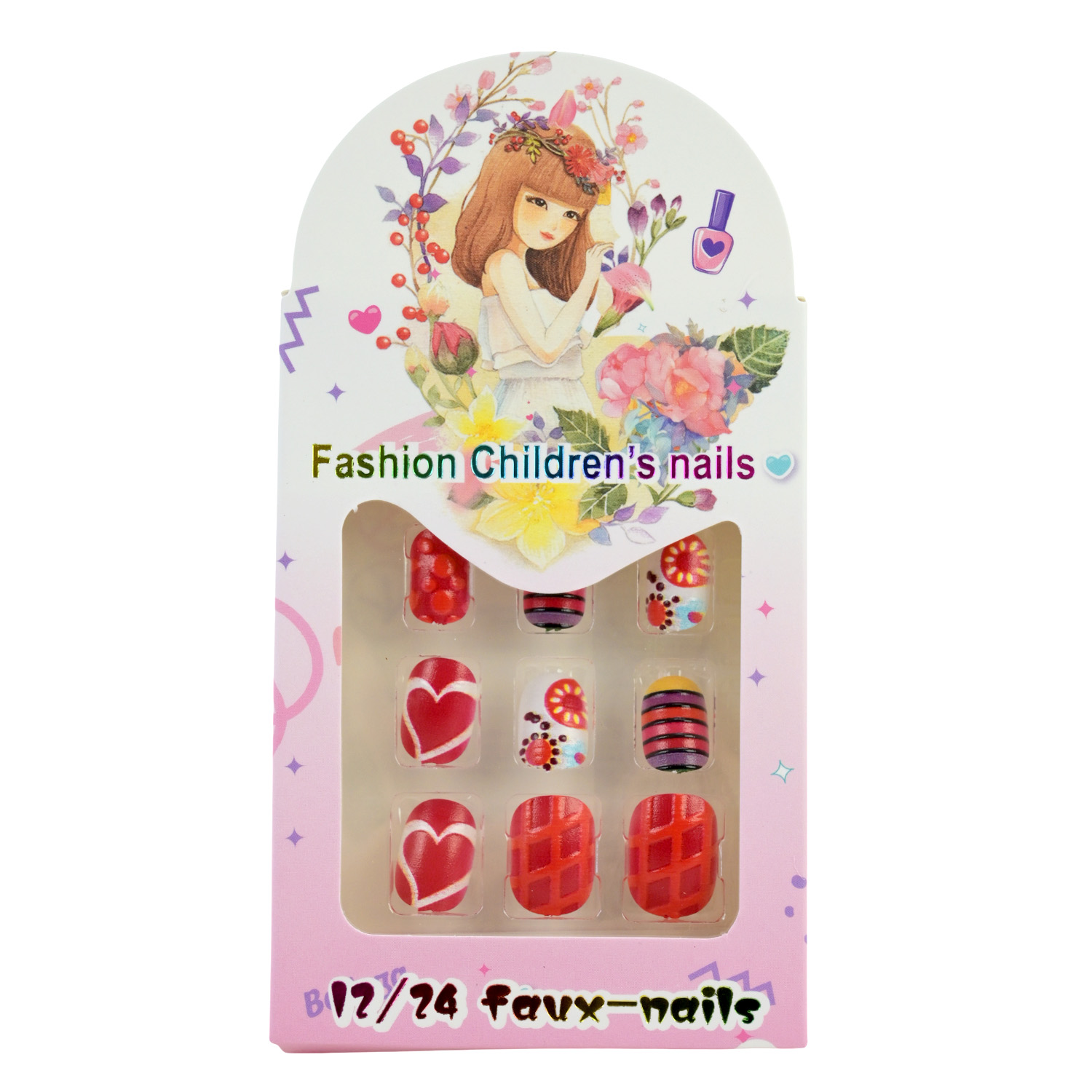 Аксесуари для дівчат арт. CN-0129 (600шт) накладні нігті, з ефектом 3Д мікс 6 видів, короб. 7,5*1,5*13,5см