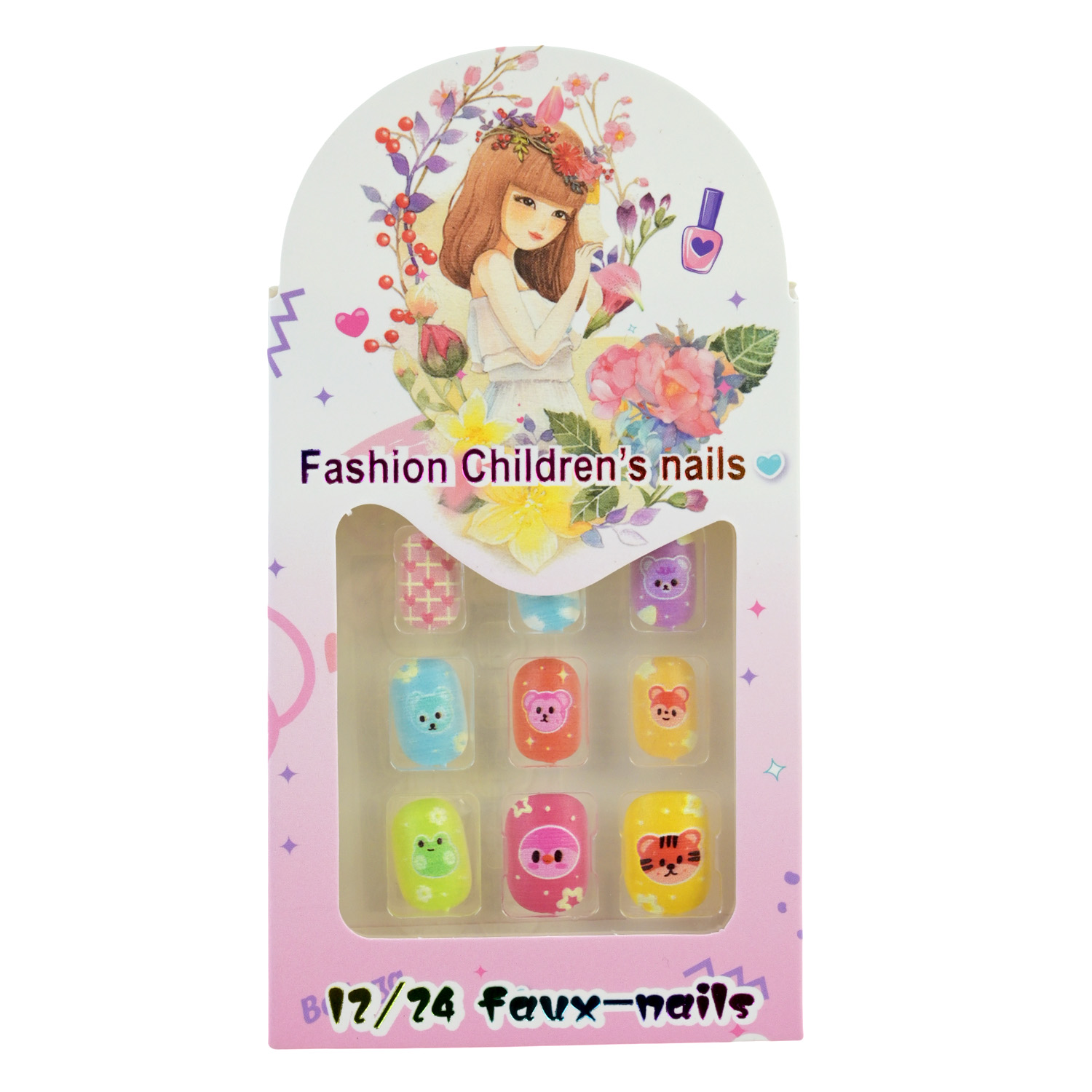 Аксесуари для дівчат арт. CN-0129 (600шт) накладні нігті, з ефектом 3Д мікс 6 видів, короб. 7,5*1,5*13,5см