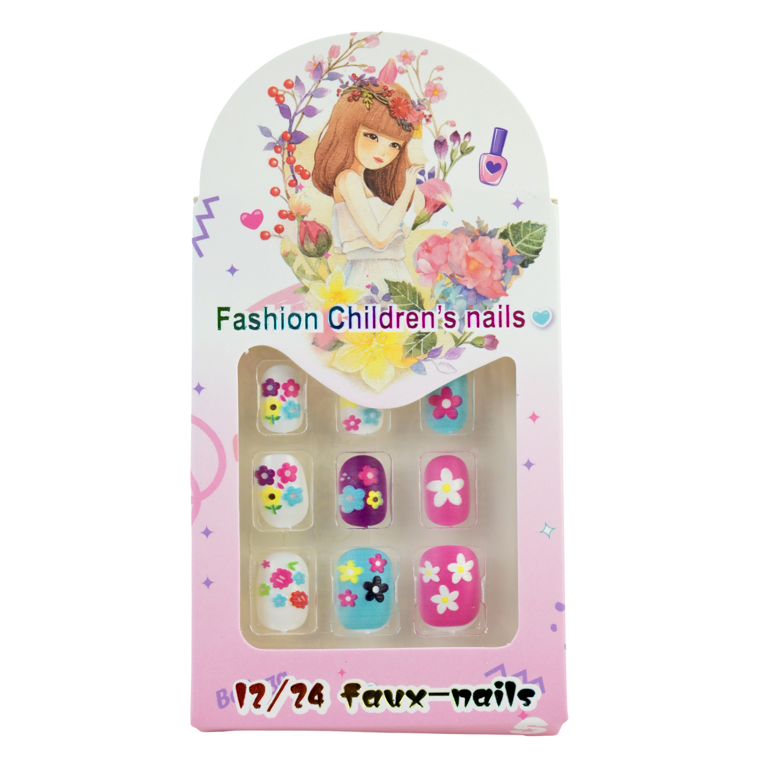 Аксесуари для дівчат арт. CN-0129 (600шт) накладні нігті, з ефектом 3Д мікс 6 видів, короб. 7,5*1,5*13,5см