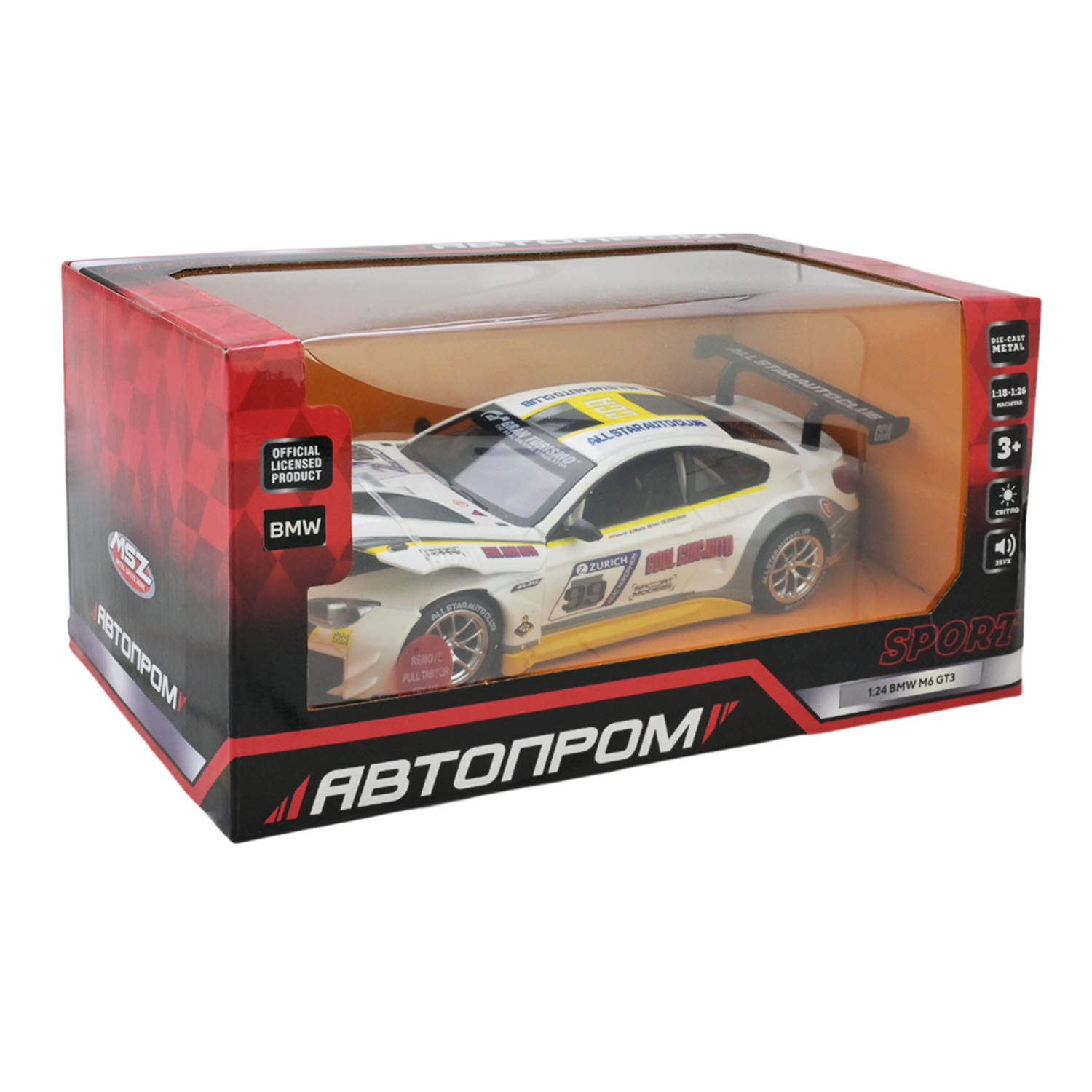 Іграшка машина мет. АВТОПРОМ арт. 68278A(W) (12шт/2) 1:24 BMW M6 GT3, батар,світло,звук,відкр.двері,кор. 24,5*12см