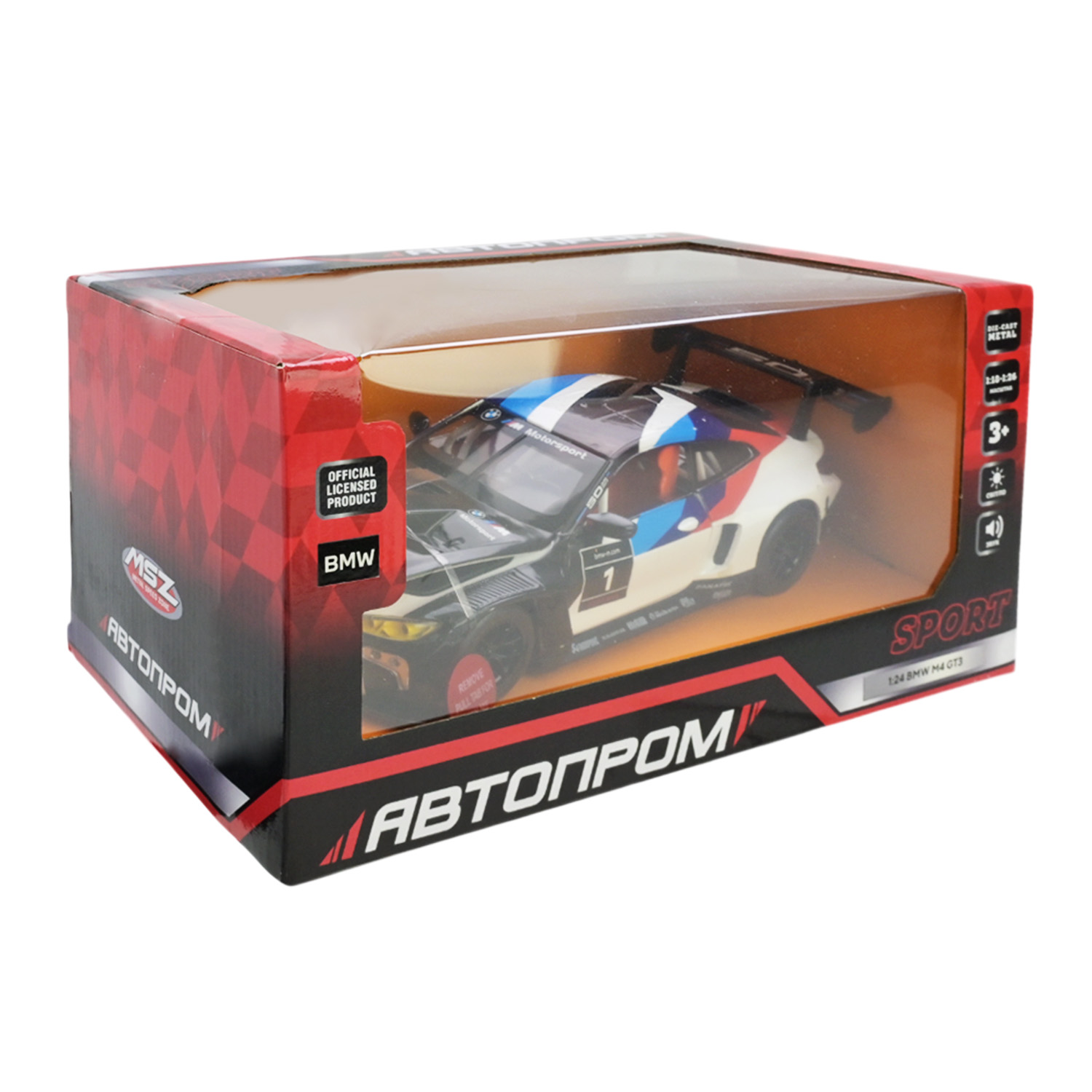 Іграшка машина мет. АВТОПРОМ арт. 68282A(W) (12шт/2) 1:24 BMW M4 GT3, батар,світло,звук,відкр.двері,кор. 24,5*12см