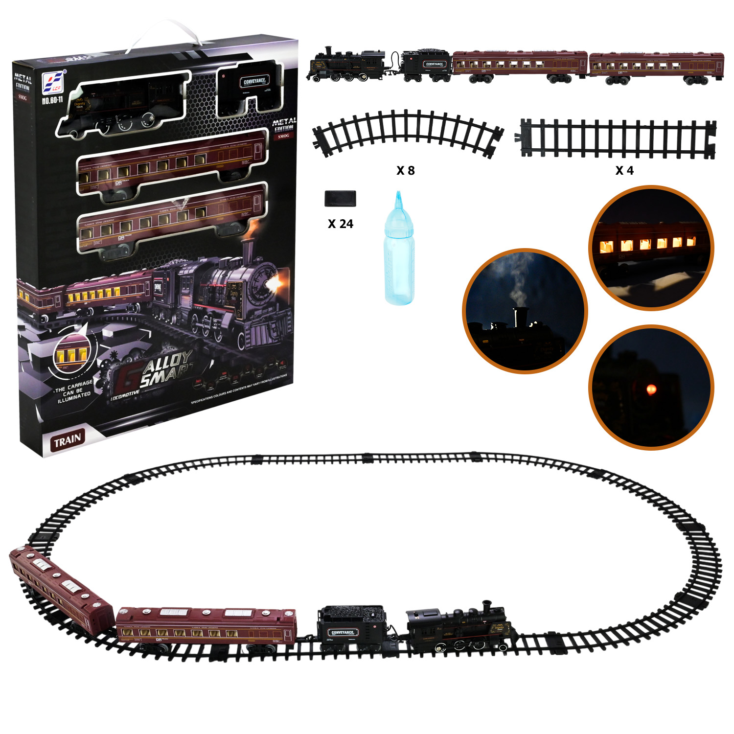 Потяг метал арт. 60-11 (18шт/2) батар. світло, звук, паркороб. 35*44,7*6,8см