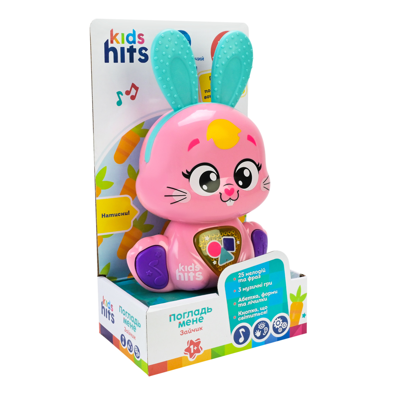 Муз розв.Чарівні звірята Kids Hits арт. KH19/001 (24шт)"Зайченя"звук, світло, 2 кольори, короб. 13*8*23см