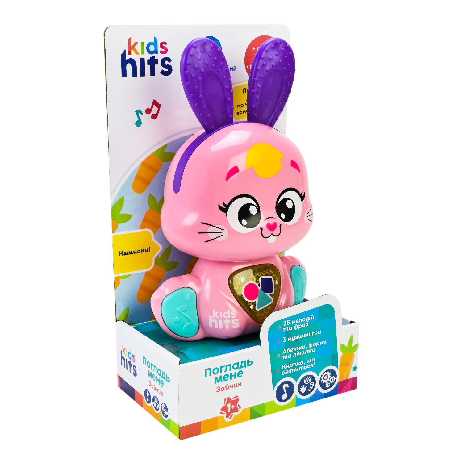 Муз розв.Чарівні звірята Kids Hits арт. KH19/001 (24шт)"Зайченя"звук, світло, 2 кольори, короб. 13*8*23см