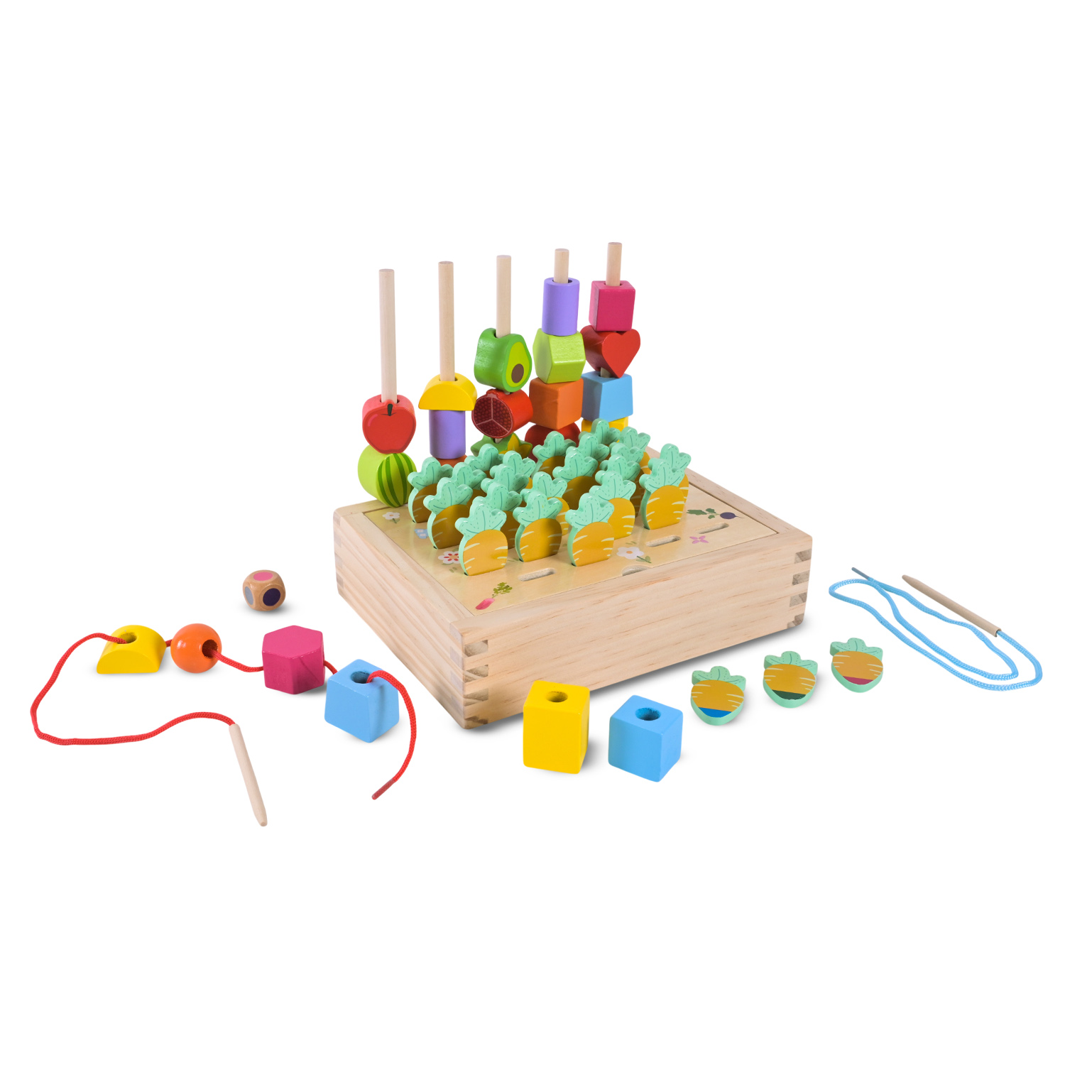 Дерев’яна іграшка арт. C9408 (32шт) пірамідки, сортер, шнурівка, у кор. 20*16см