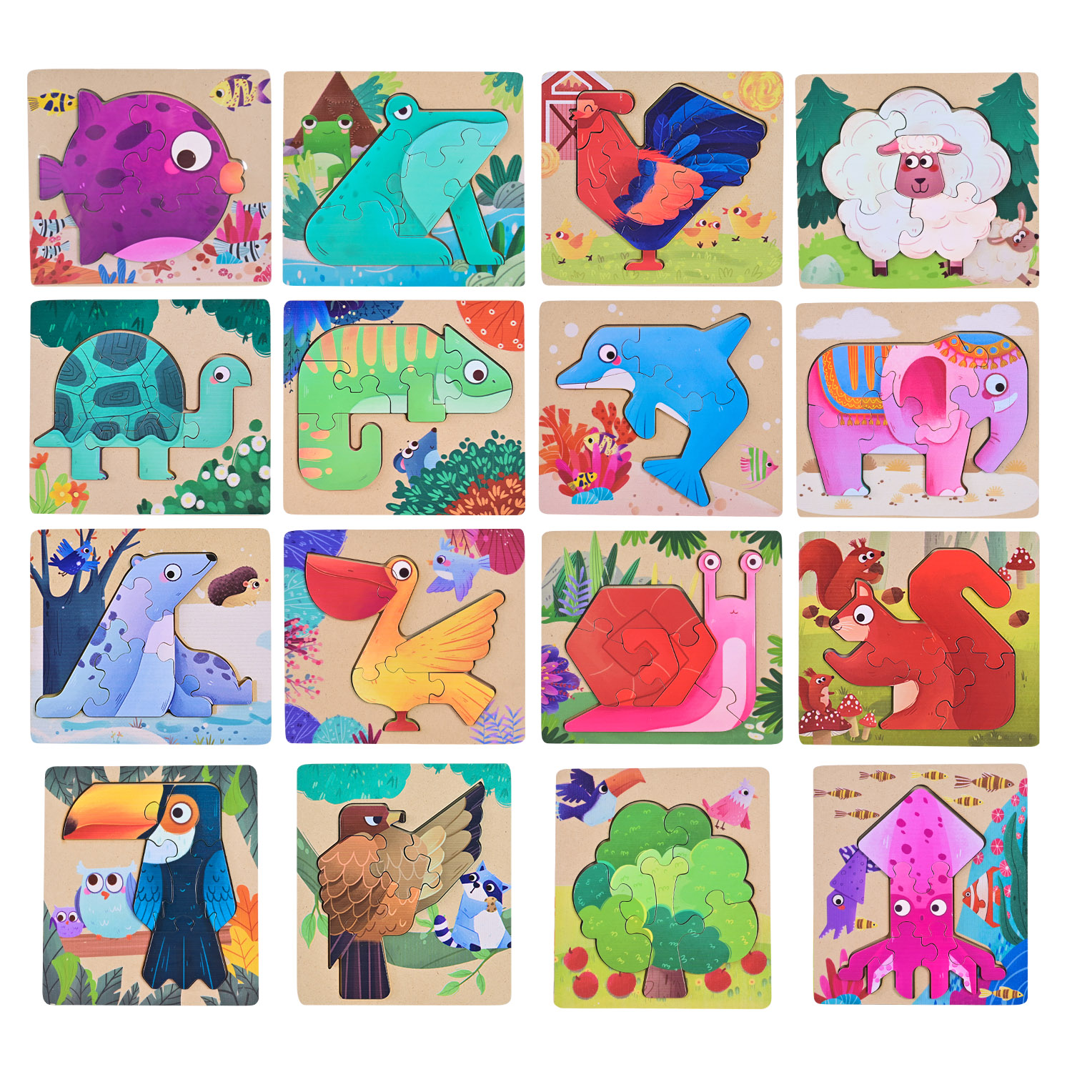 Дерев’яна іграшка арт. C9409 (180шт) пазли тварини мікс 16 видів 16,5*15см у плівці