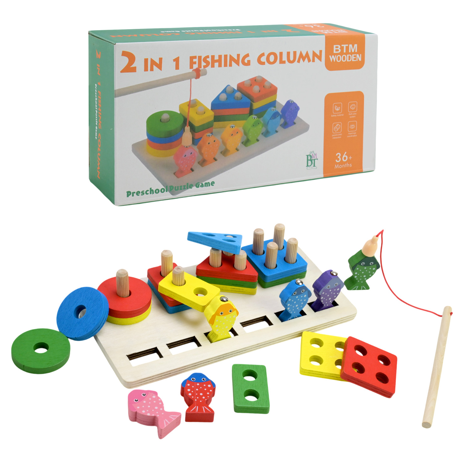 Дерев’яна іграшка арт. C9415 (80шт)  пірамідки-сортер, рибалка у кор. 23*11,5*6см