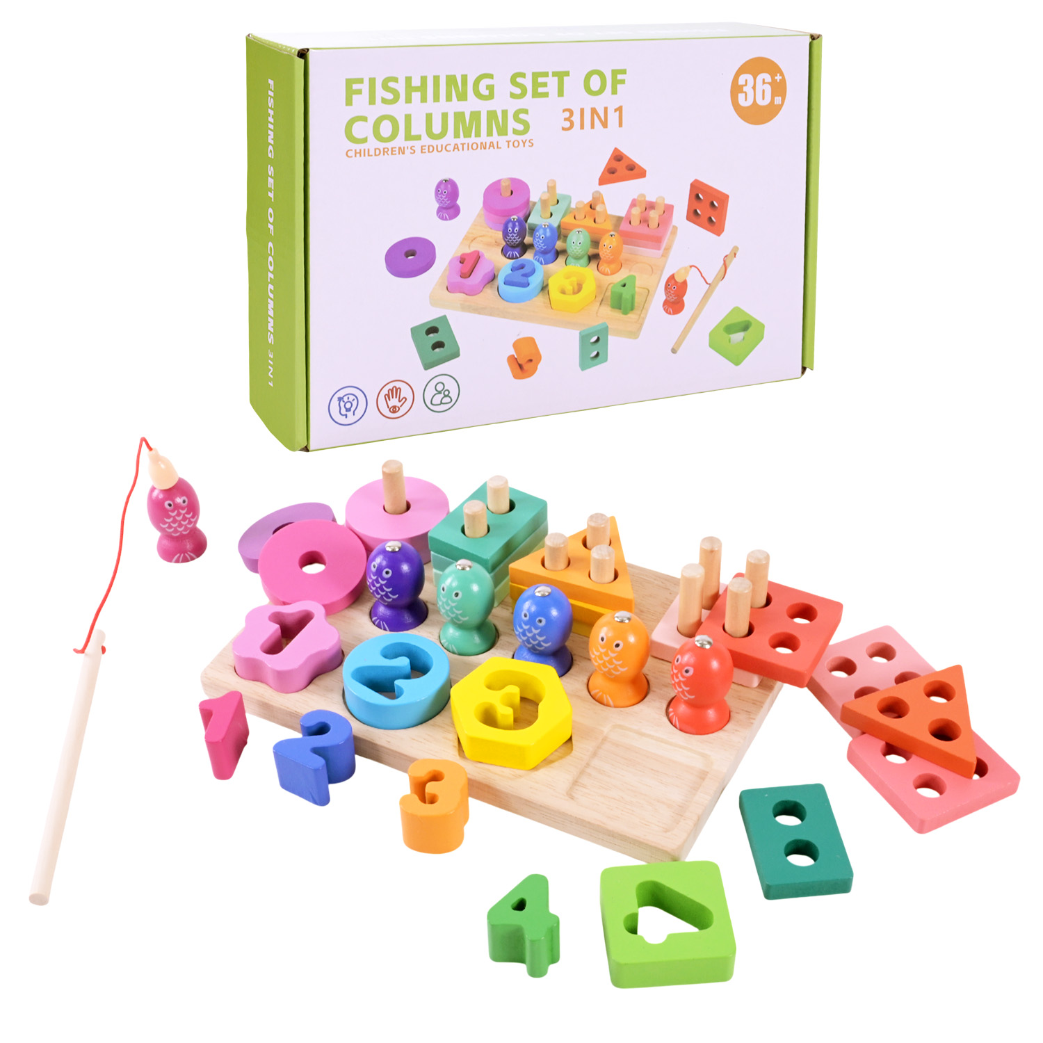 Дерев’яна іграшка арт. C9416 (28шт)  пірамідки-сортер, рибалка, вкладиші у кор. 24,5*15,5*6см