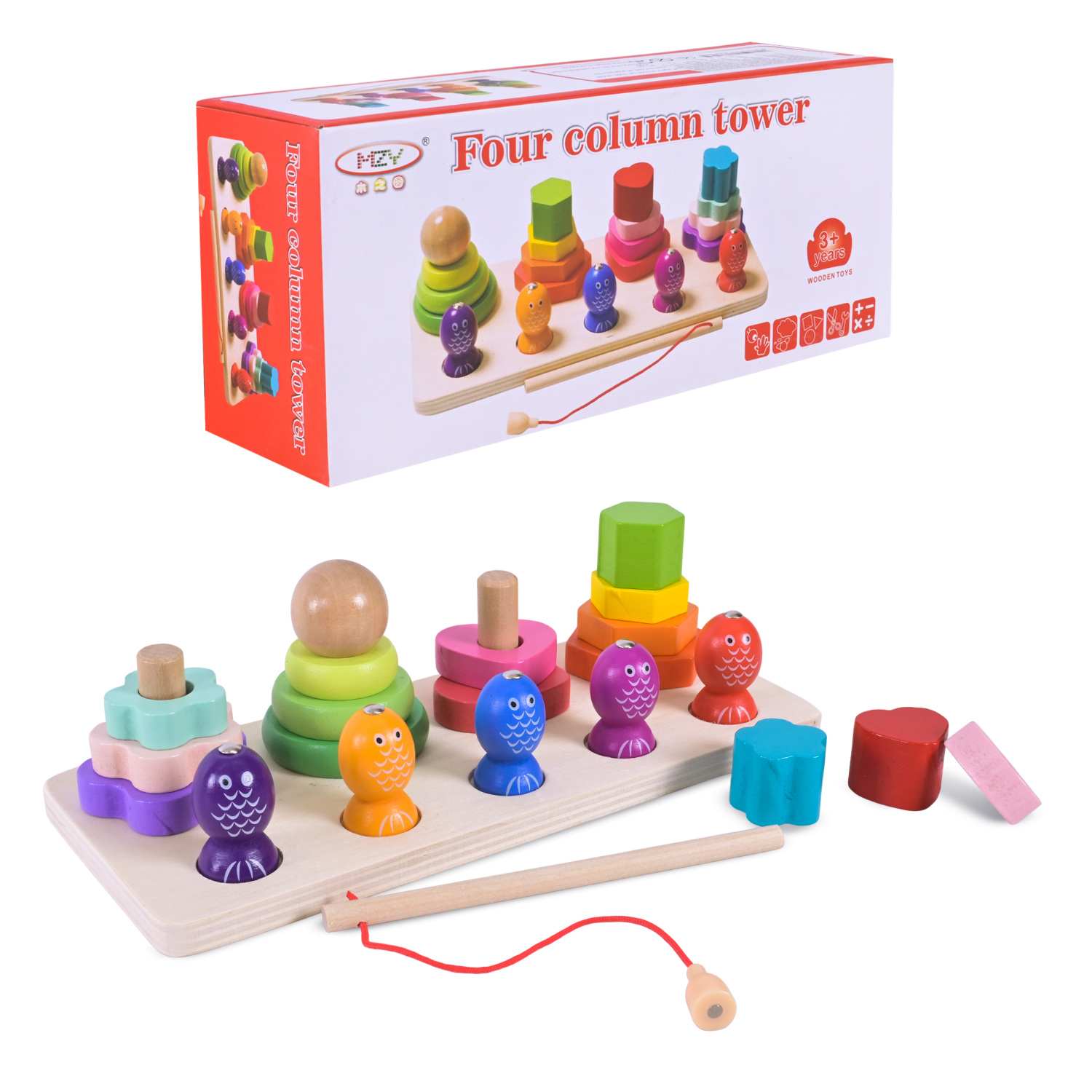 Дерев’яна іграшка арт. C9432 (56шт)  пірамідки, рибалка у кор. 27,2*12см