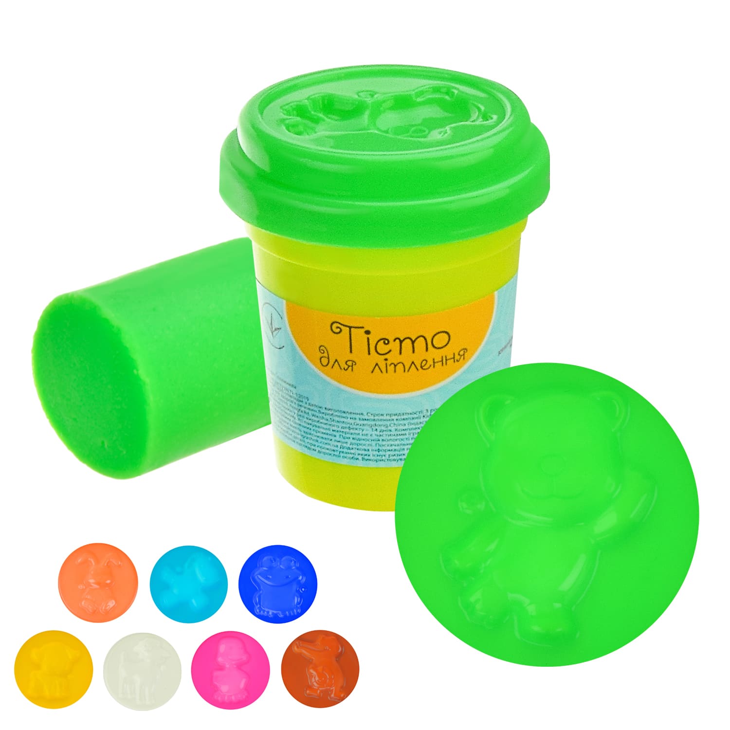 Тісто для ліплення арт. PL-0607-010 (24 шт) салатовий колір, баночка 50г., 6*5см