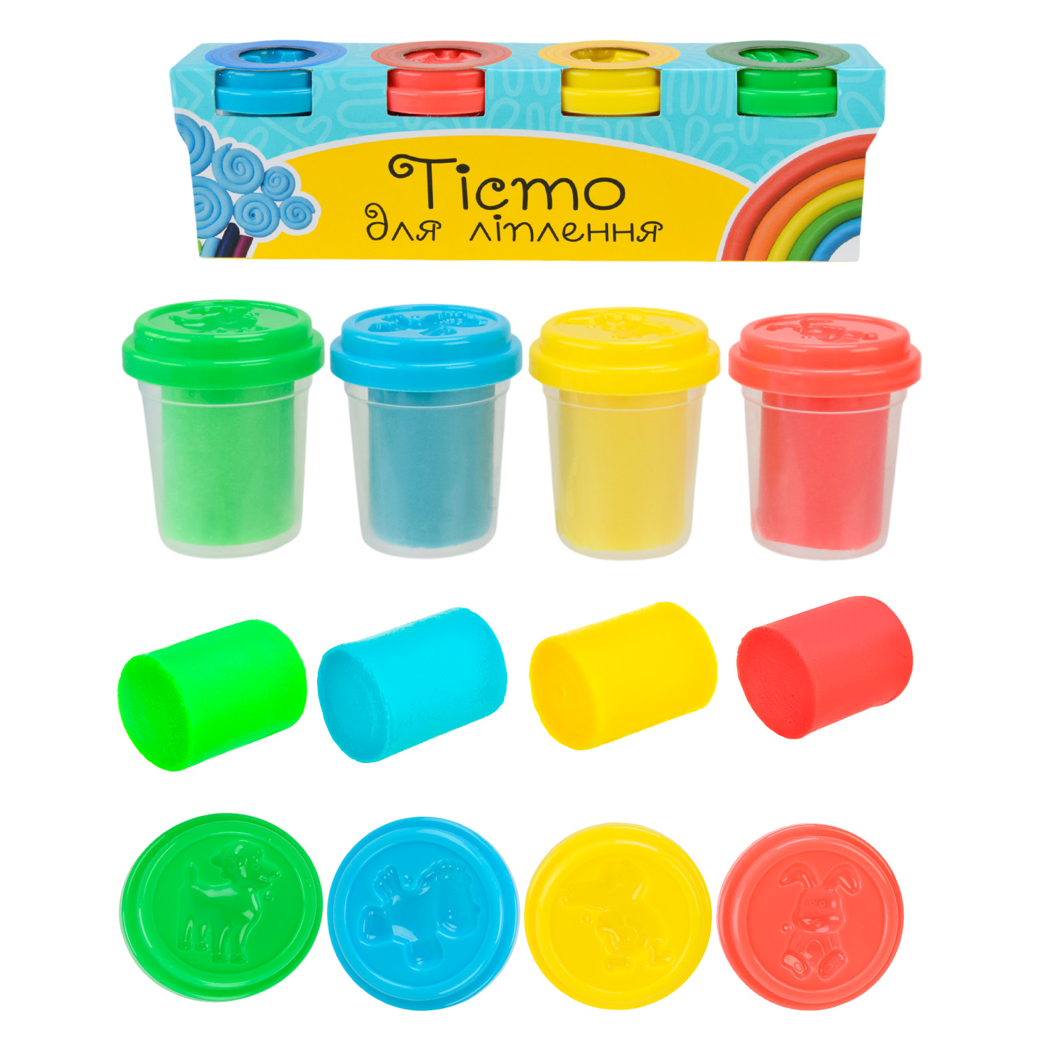 Тісто для ліплення арт. PL-0607-013 (96шт/2) 4 кольори мікс 1 баночка по 50 гр, короб 21*6*5см