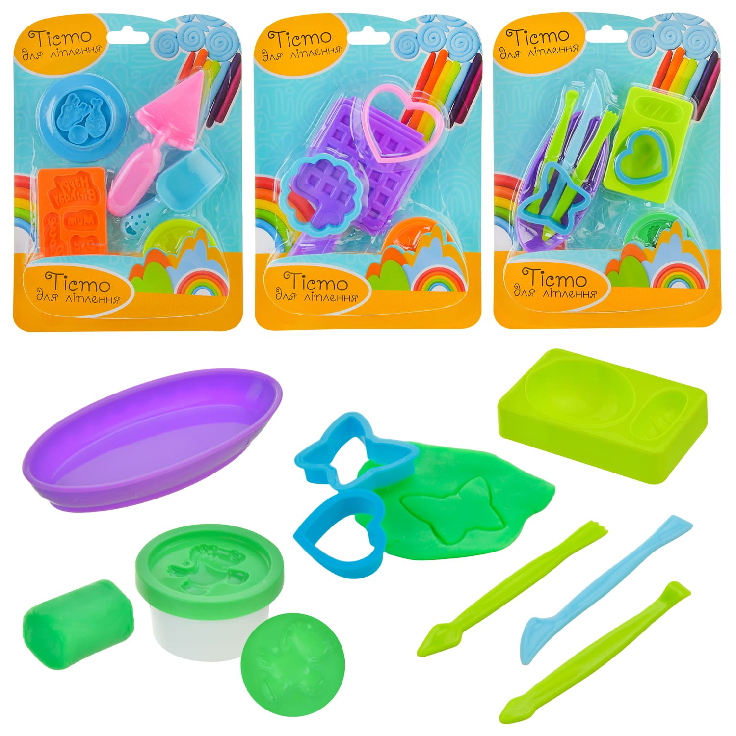 Тісто для ліплення арт. PL-0607-017 (192 шт/2) 3 види мікс, в наборі аксесуари, 1 банка по 25гр, планш. 16*23см