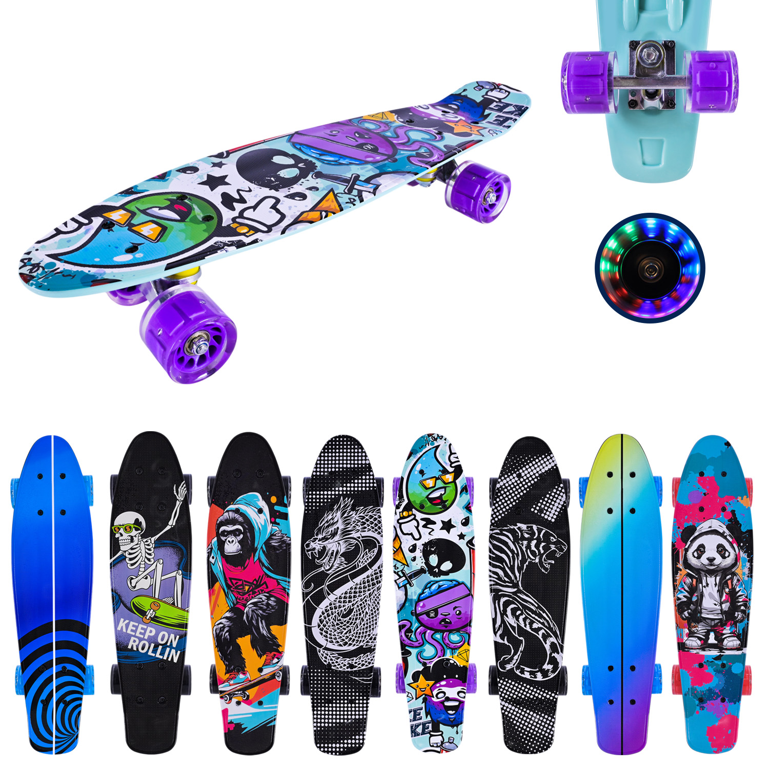 Пенні борд арт. SC25132 (8шт)  56*15 см колеса PU свiтяться, 8 видiв