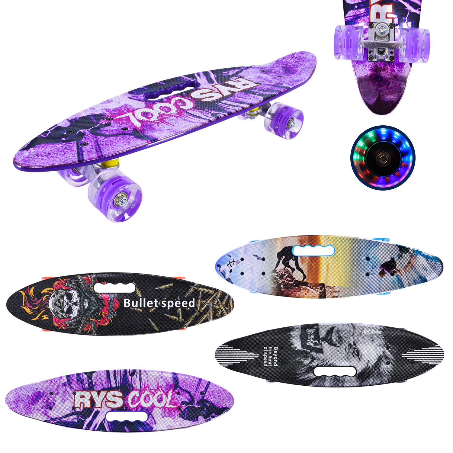 Пенні борд арт. SC25135 (8шт)  56*15 см колеса PU свiтяться, 4 види