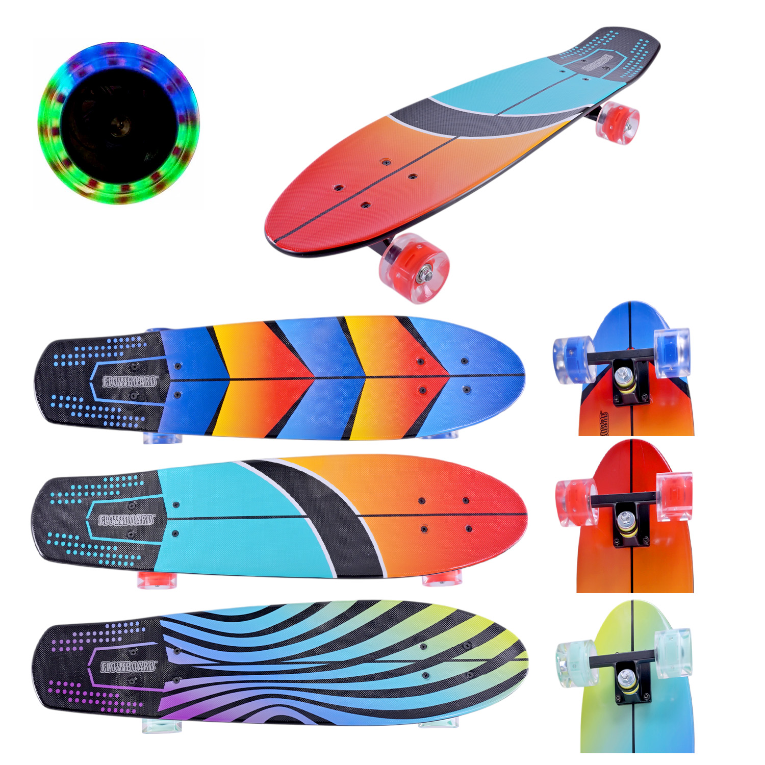 Пенні борд арт. SC25139 (6шт) 68*17,5 см колеса PU свiтяться, 4 види