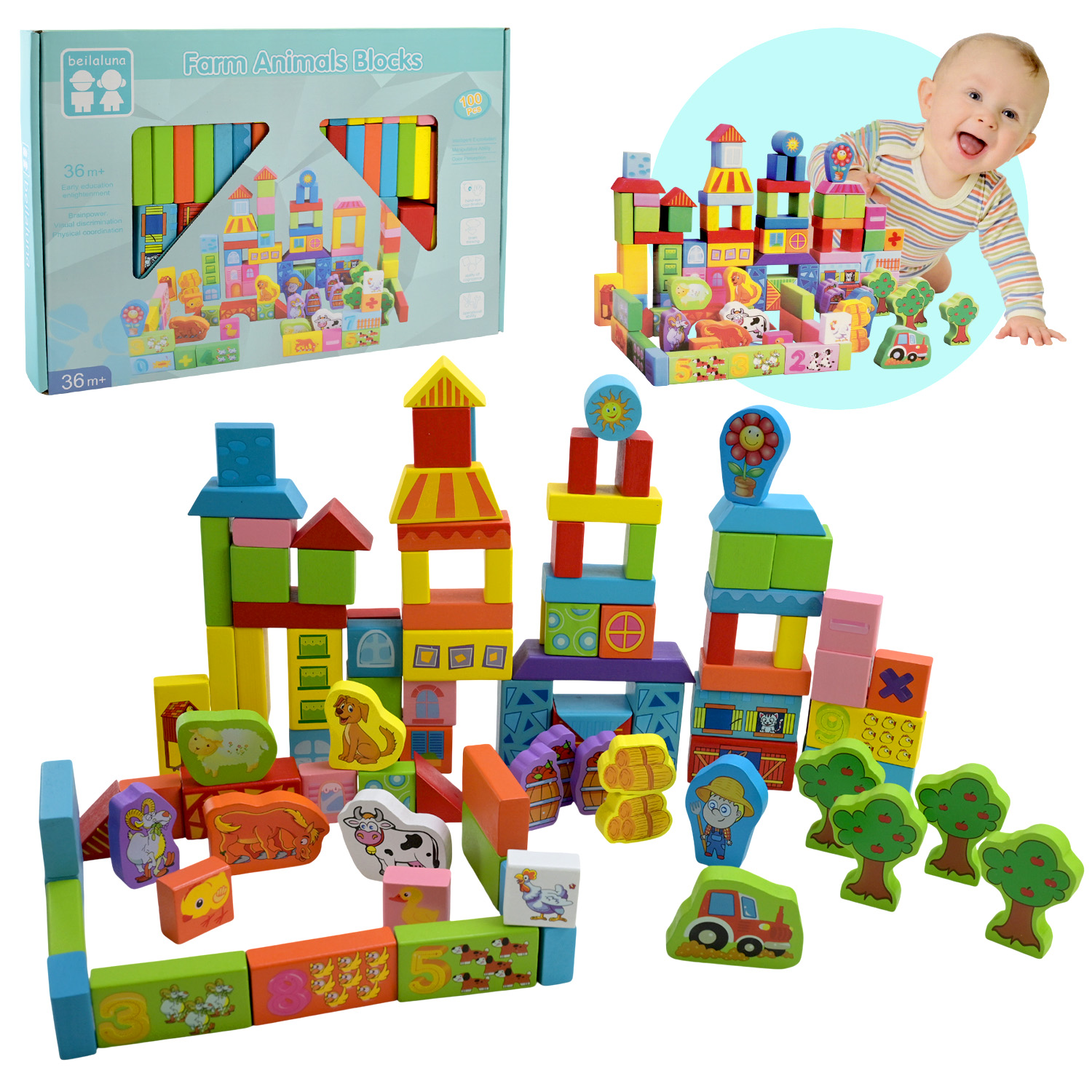 Дерев’яна іграшка арт. C9442 (18шт)  конструктор 100дет у кор.37,5*3*26см