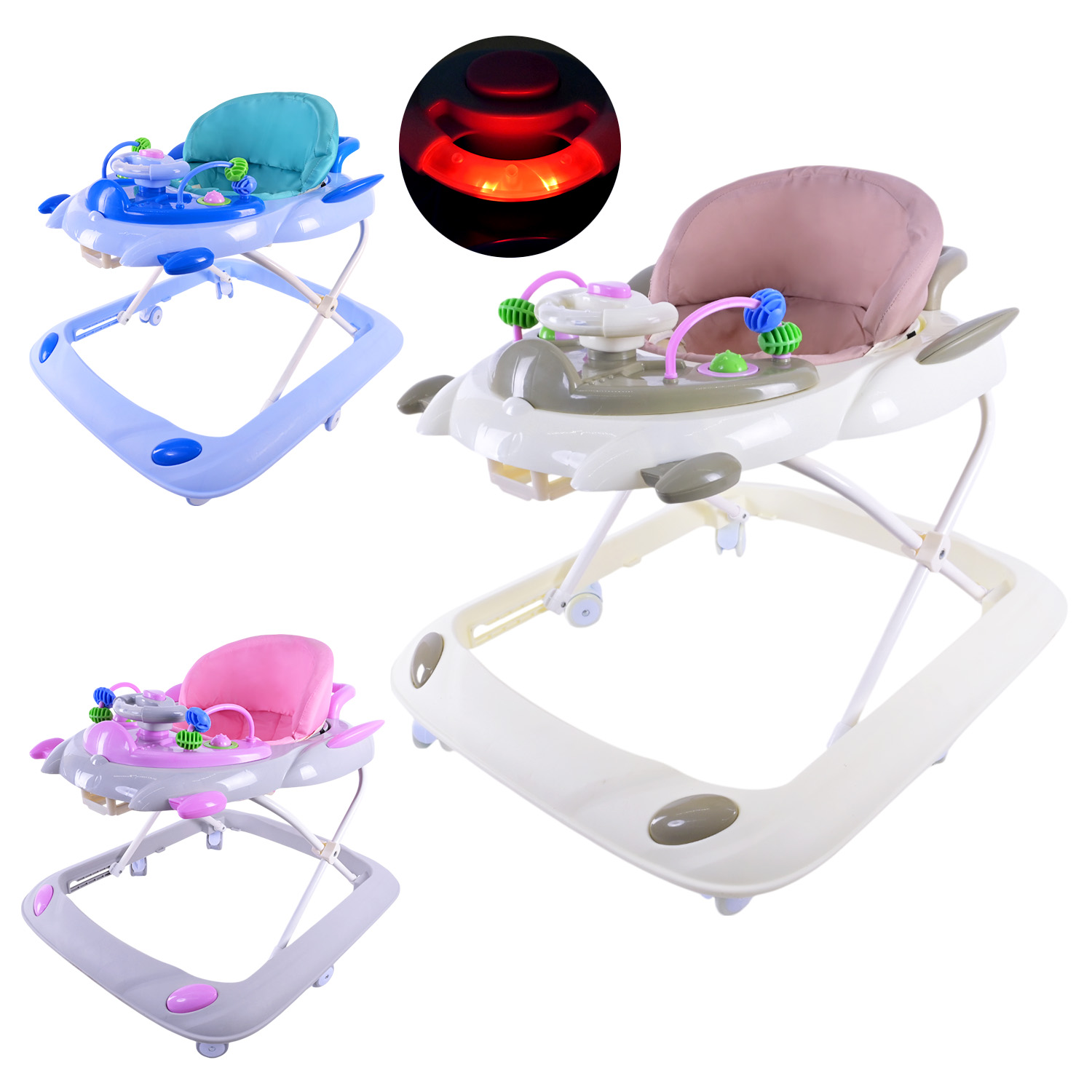 Ходунки арт. BW101 (5шт)  музичні з брязкальцями,світ., 3 кольори