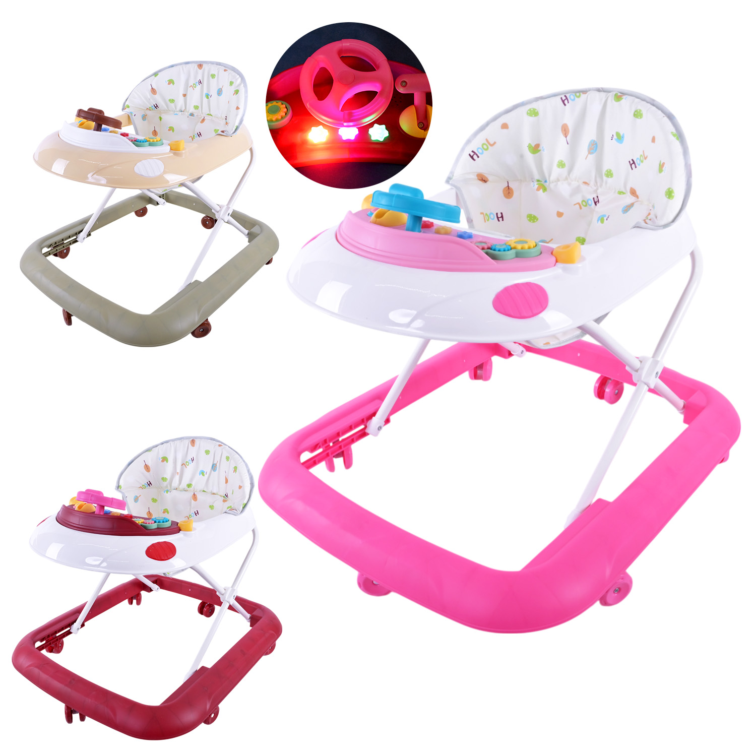 Ходунки арт. BW105 (6шт)  музичні з брязкальцями,світло, 3 кольори