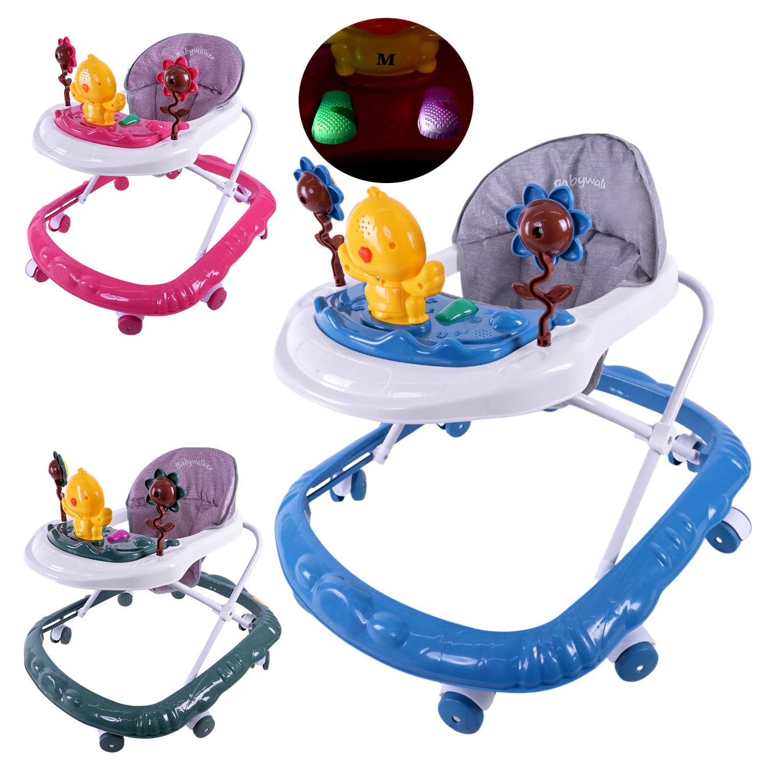 Ходунки арт. BW107 (7шт) музичні з брязкальцями,світло, 3 кольори