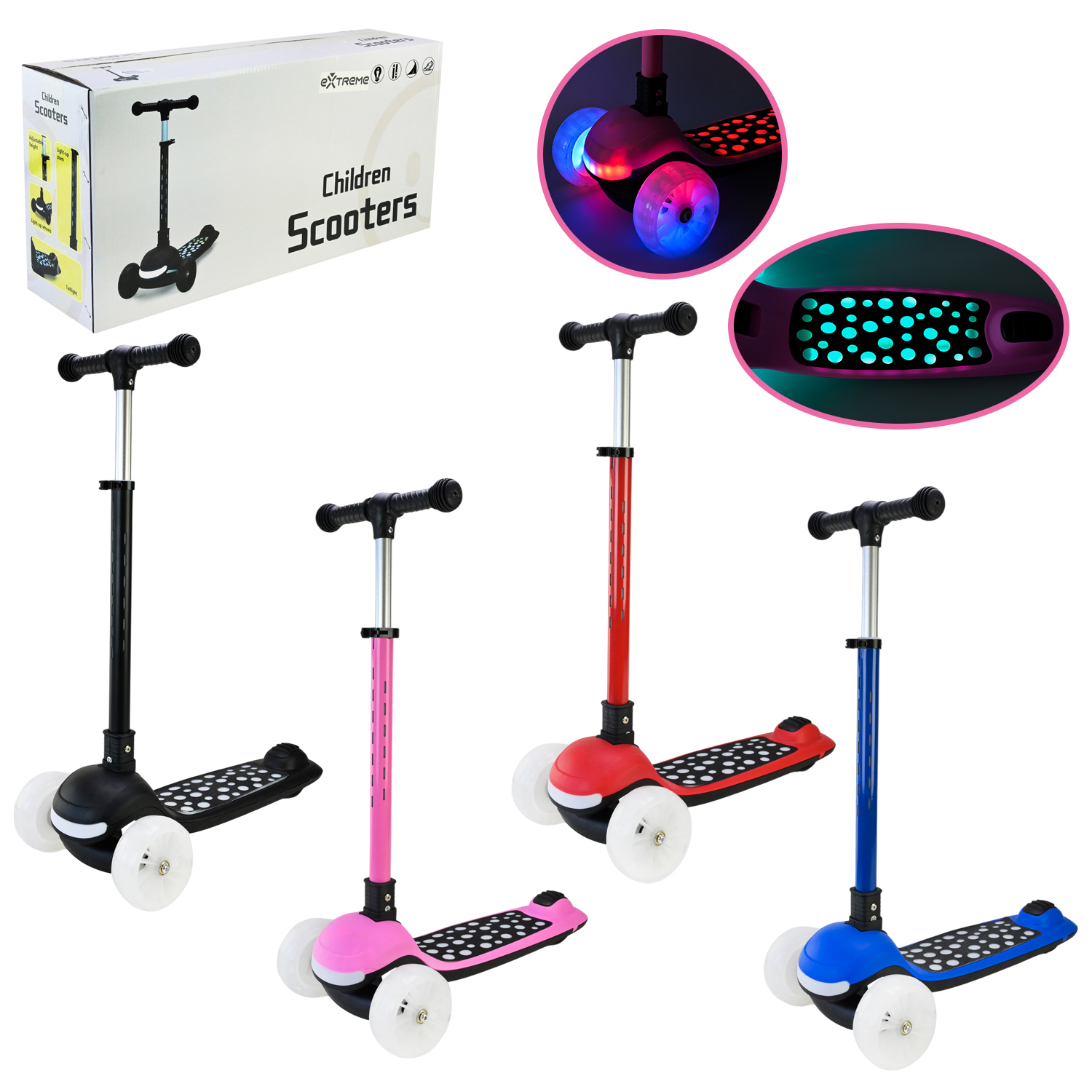 Самокат 3-х колесний арт. SC9027 (6шт)  складний зі світлом,колеса PU LED підсвітка від батарейок, муз, 3 кольори