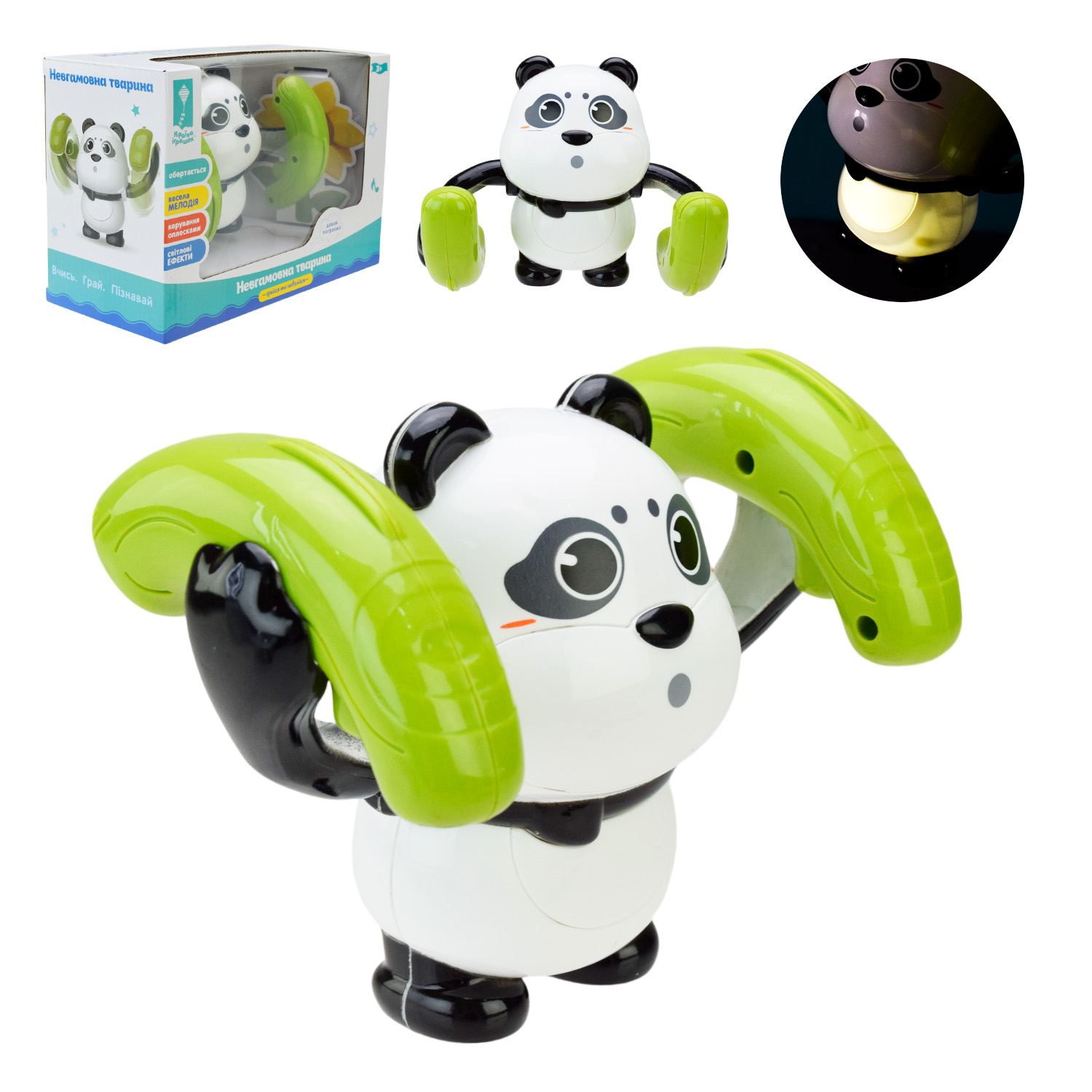 Панда муз. арт. PL-724-03 (48шт/2) "Грайся та навчайся". співає українською мовою,поновлення руху від оплесків у долоні, світло, короб.22,5*10,6*15,5см