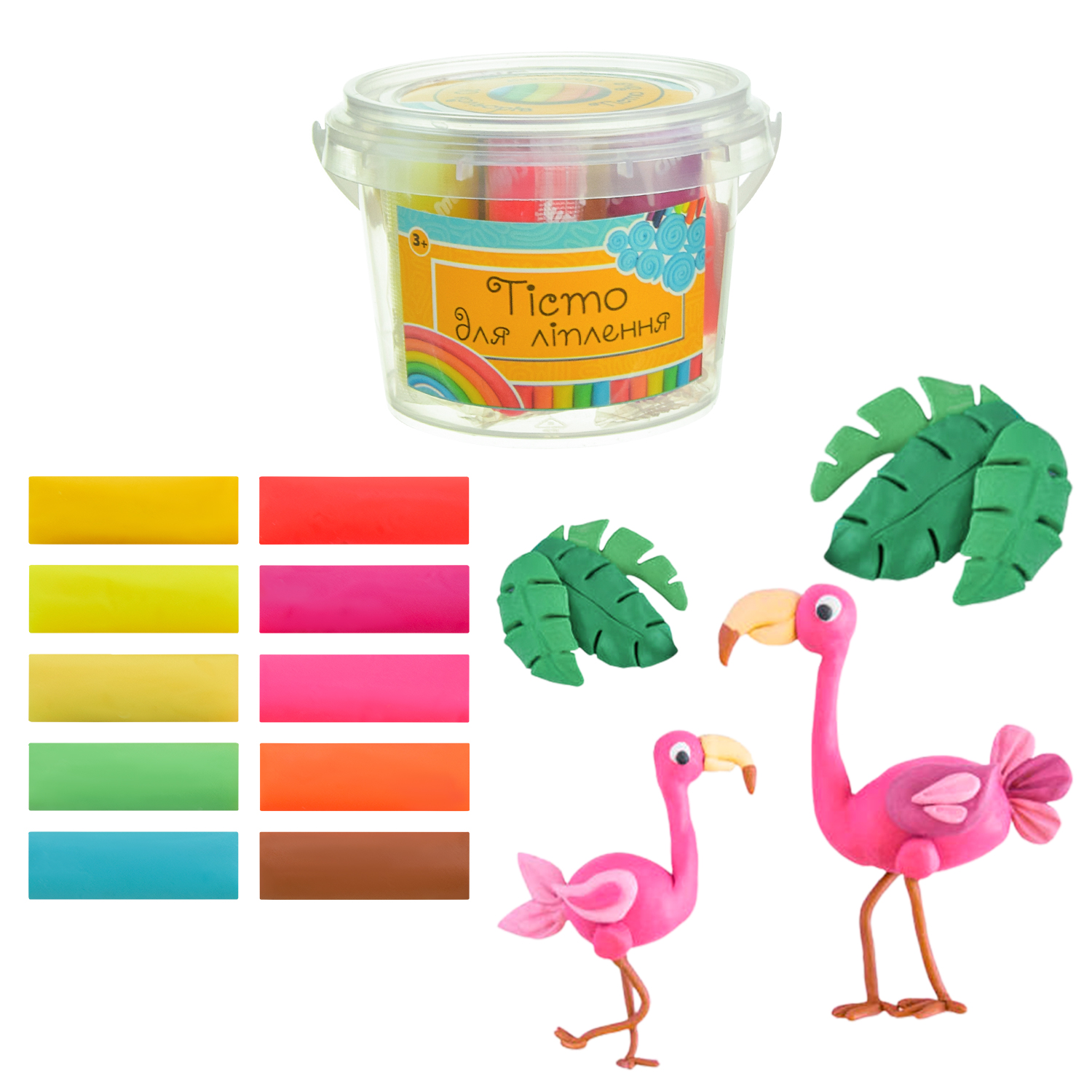 Тісто для ліплення арт. PL-0607-020 (90 шт/2) у наборі 10 пакетів по 20гр, ведро 7.5*9,5см