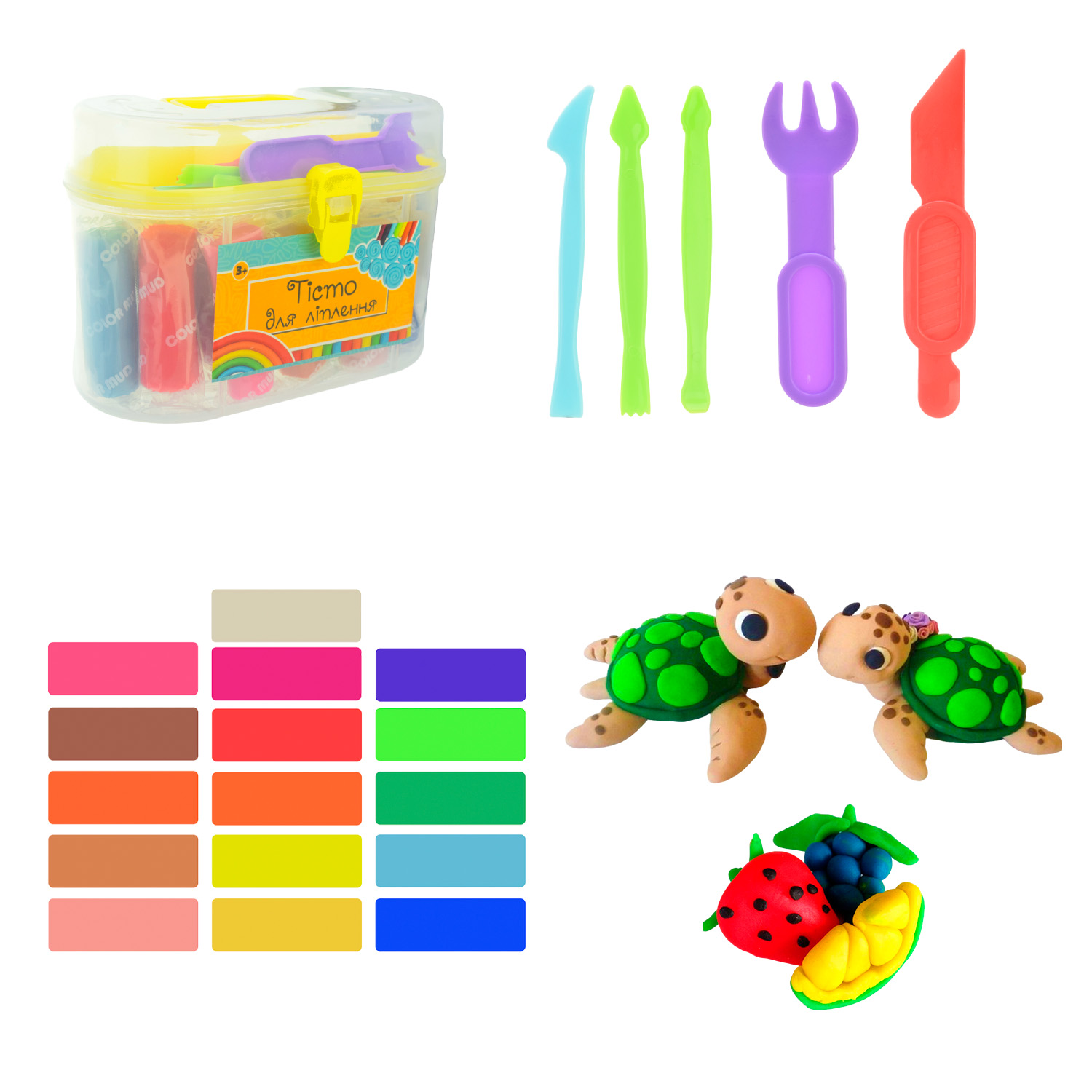 Тісто для ліплення арт. PL-0607-027 (48шт/2) у наборі 16 пакетів по 20 гр, банка 16*10,5*7,5см