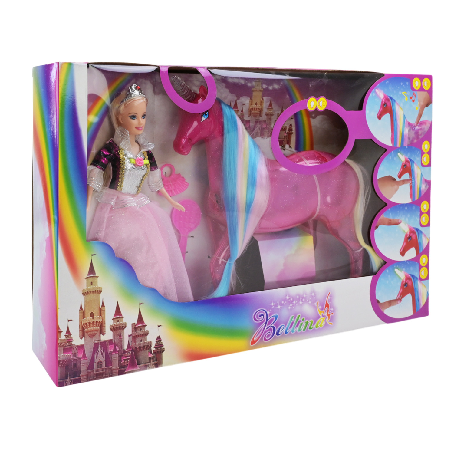 Лялька типу Барбі арт. 68809 (18шт/2) звук, світло, з аксесуаром, з единорогом, единоріг сяє, в коробці 53,5*8,5*32,5 см