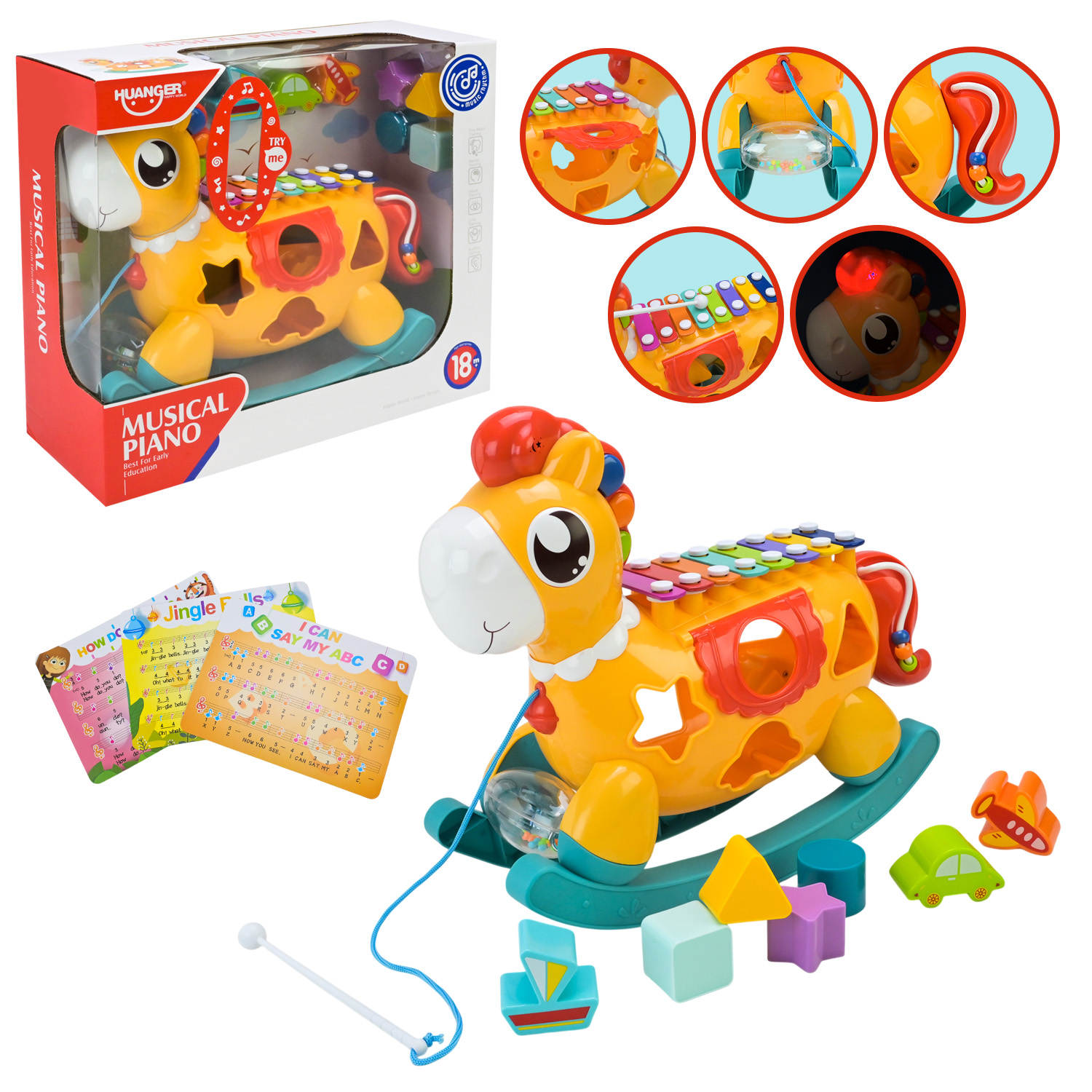 Логіка-сортер арт. HE8025 (24шт/2 ) конячка з ксилофоном, р-р 29х10х27 см, у короб. 33.3*12.2*29 см.