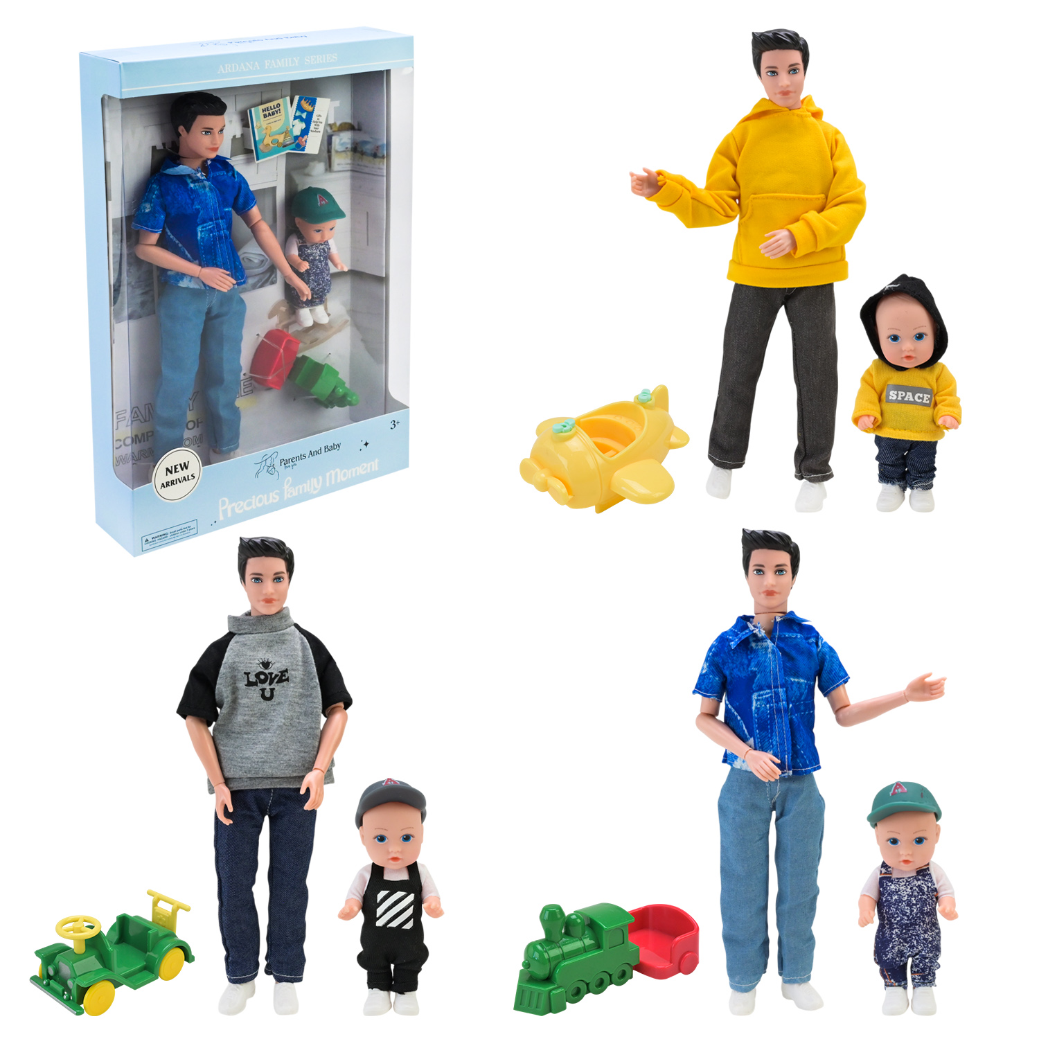 Лялька арт. A785-1/2/3 (36шт/2) мікс 3 види, Кен, немовля(п'е, писяє), аксес, р-р ляльки короб. 30см