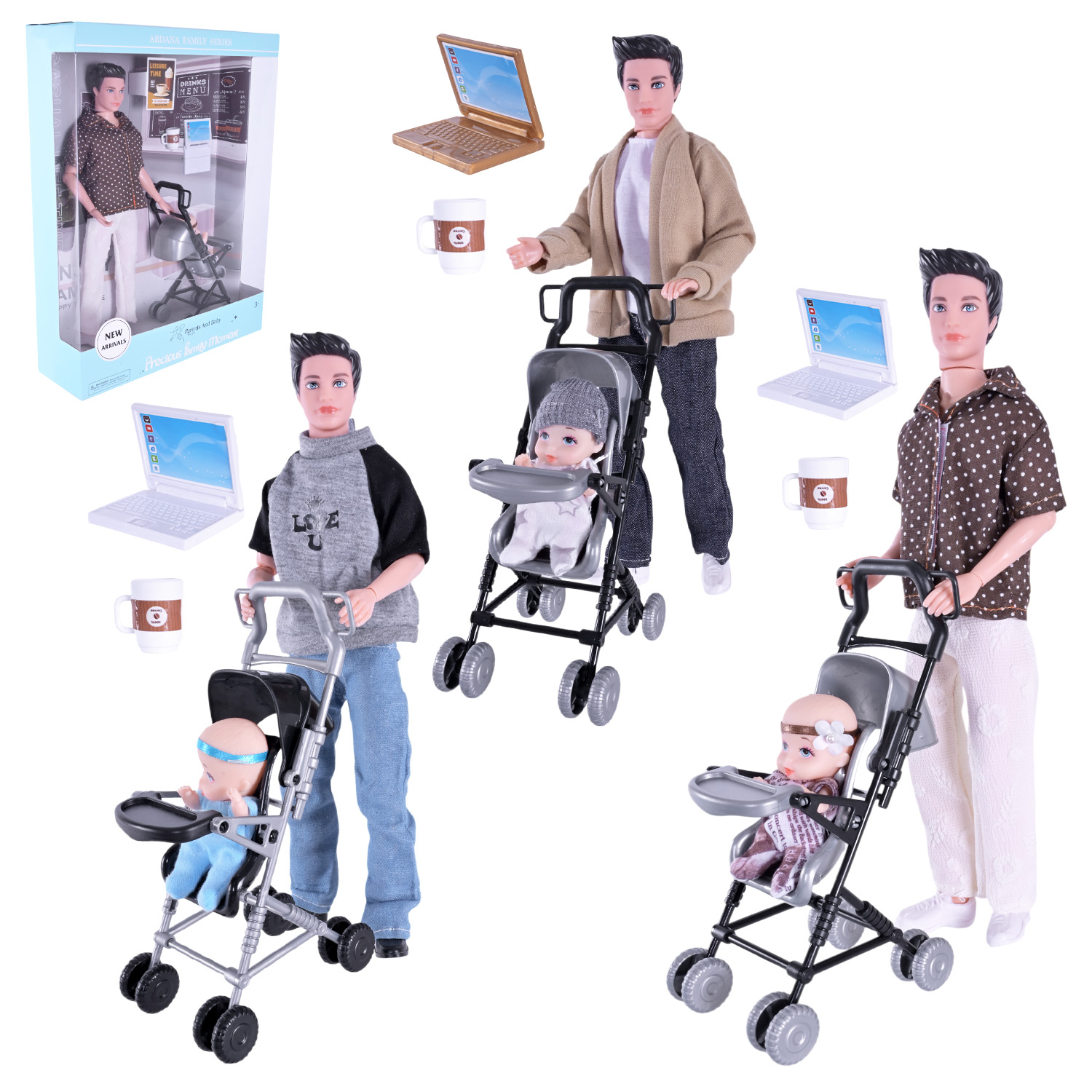 Лялька арт. A787-1/2/3 (24шт/2) мікс 3 види, Кен, немовля (п'е, писяє), візочок, р-р ляльки короб. 30см