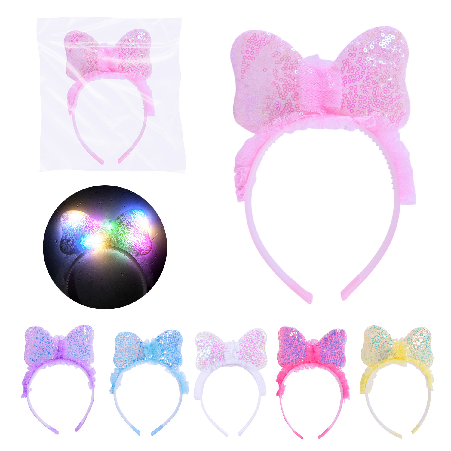 Аксесуар зі світлом арт. C2854 (600шт) обруч "Бант" батар. пакет 20*1,5*12 см