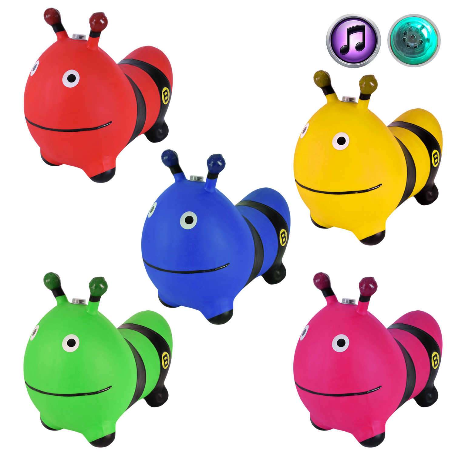 Стрибун гумовий арт. RB2515 (30шт)  Бджілка  1400 гр з музикою 5 кольорів, у пакеті