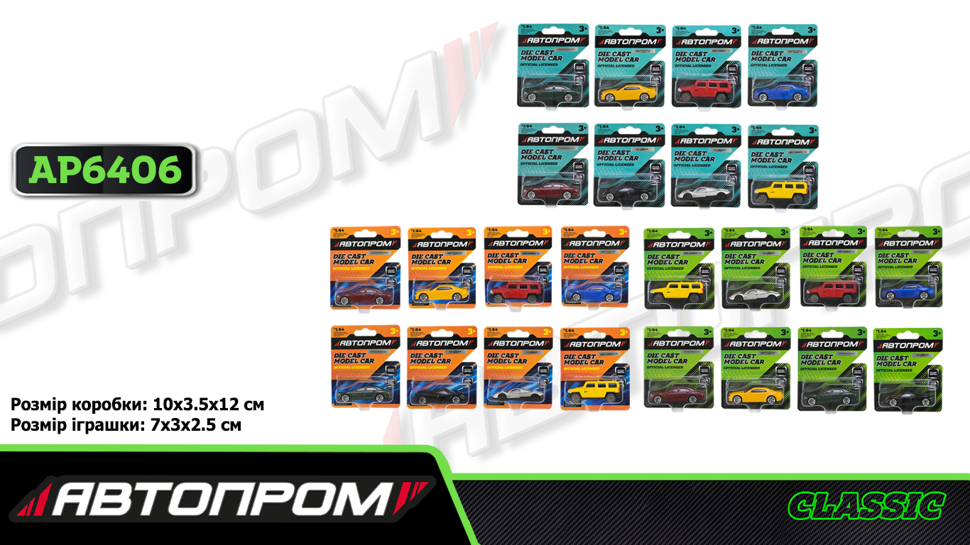 Машина мет. АВТОПРОМ  арт. AP6406 (240шт/2)  1:64,мікс моделей, на планшетці 10*3,5*12см