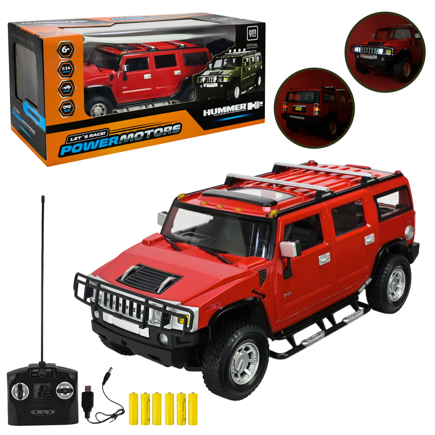 Машина р/к арт. PM1401RED (12шт),"POWERMOTORS",1:14 HUMMER H2,червоный колір,акум., у кор.49*23*23см.