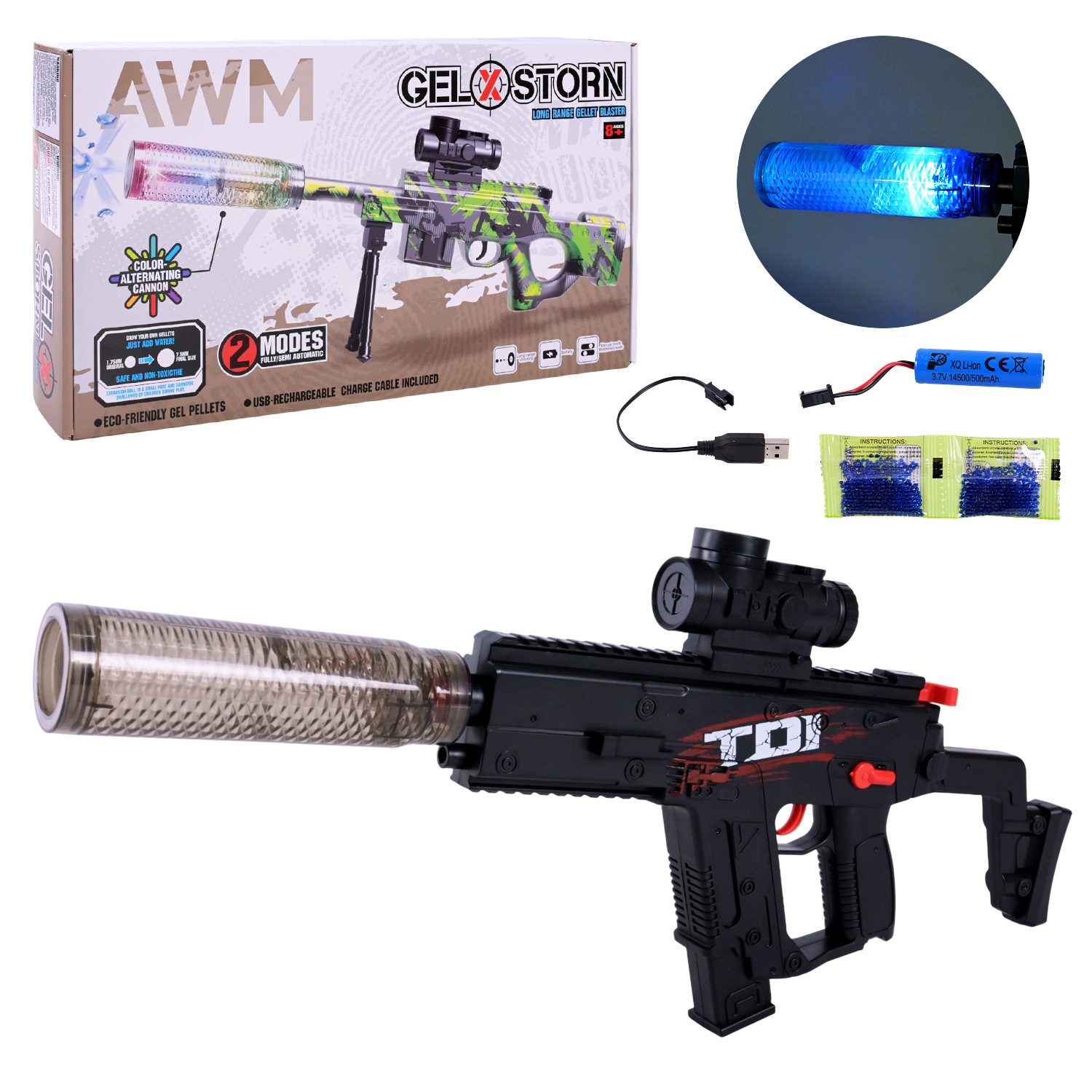 Автомат арт. X9909-18 (36шт/2) акум.,свiтло,стріляє гелевими кулями,у короб.43,5*23,5*7см