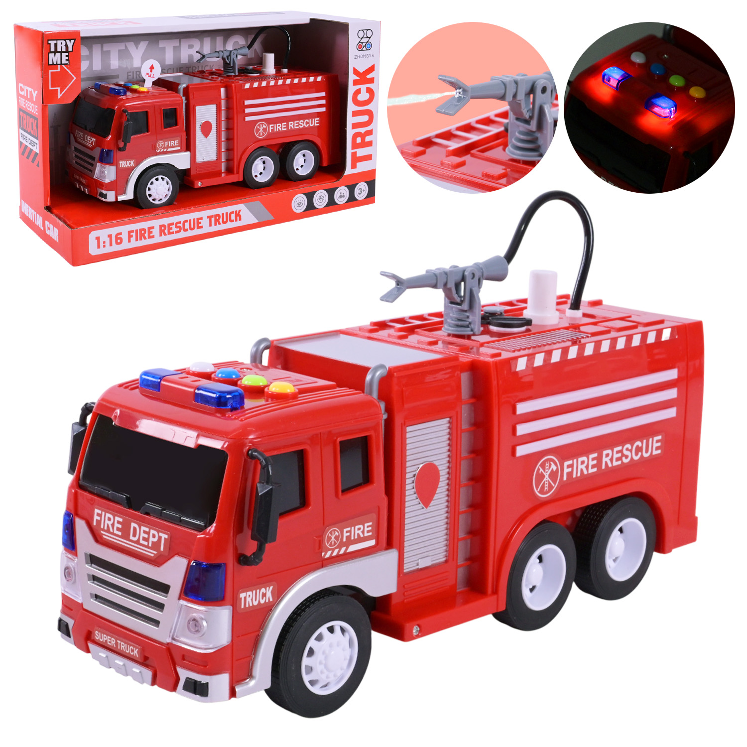 Машина  арт. ZY227A (36шт/2) батар. Пожежна машина, світло,звук,бризкає водою, короб. 32*11,5*18,5см