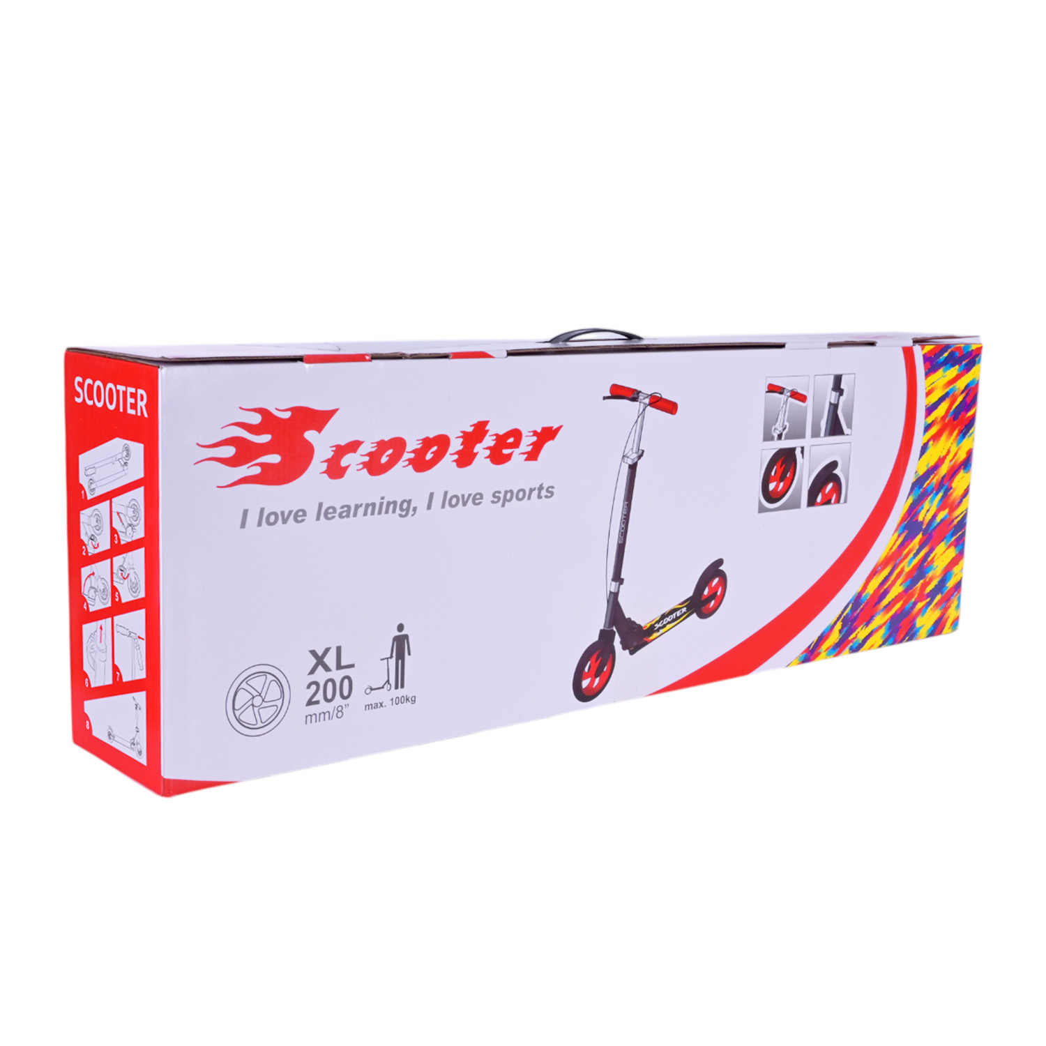 Самокат міський 2-х коліс. арт. SK2522 (4шт) сталевий,колеса 200 мм,гальмо, 4 кольори, короб. 79*13*26 см