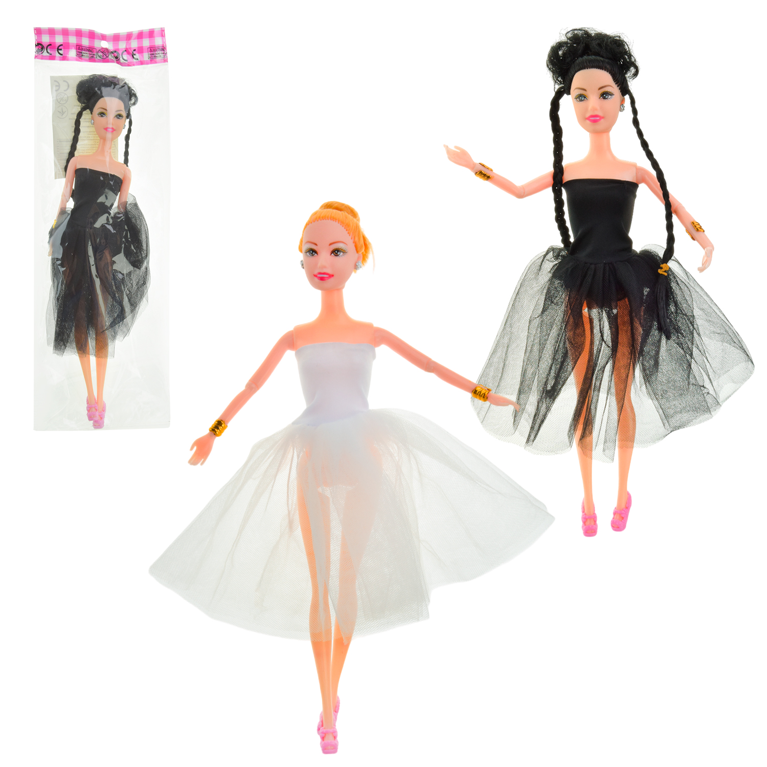 Лялька арт. 11531 (400шт/2)   мікс 2 види, в святковій сукні пакет 12*4*35см