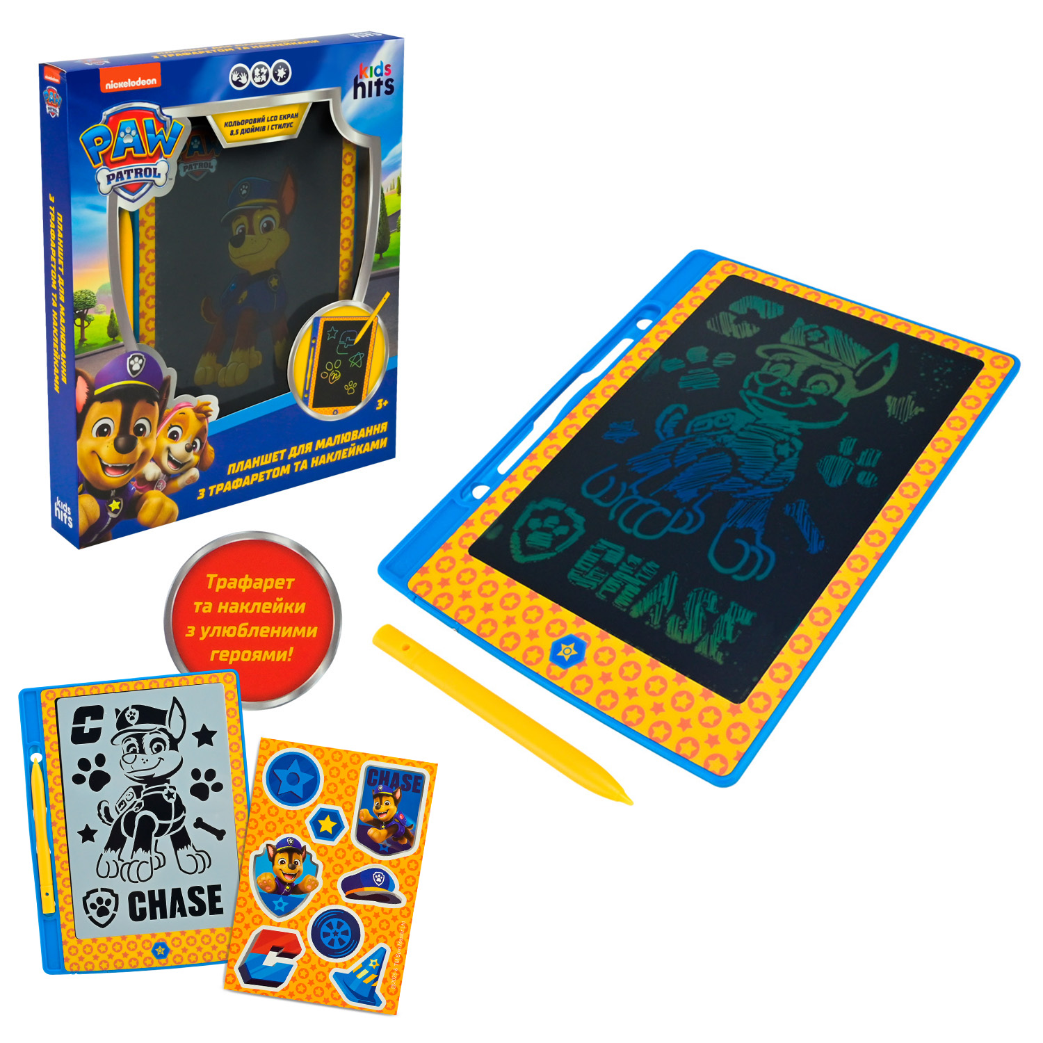 Планшет для малювання Paw Patrol арт. KH73/001L (40шт) LCD екран 8,5'', трафарет, наліпки в кор. 21*25*3см