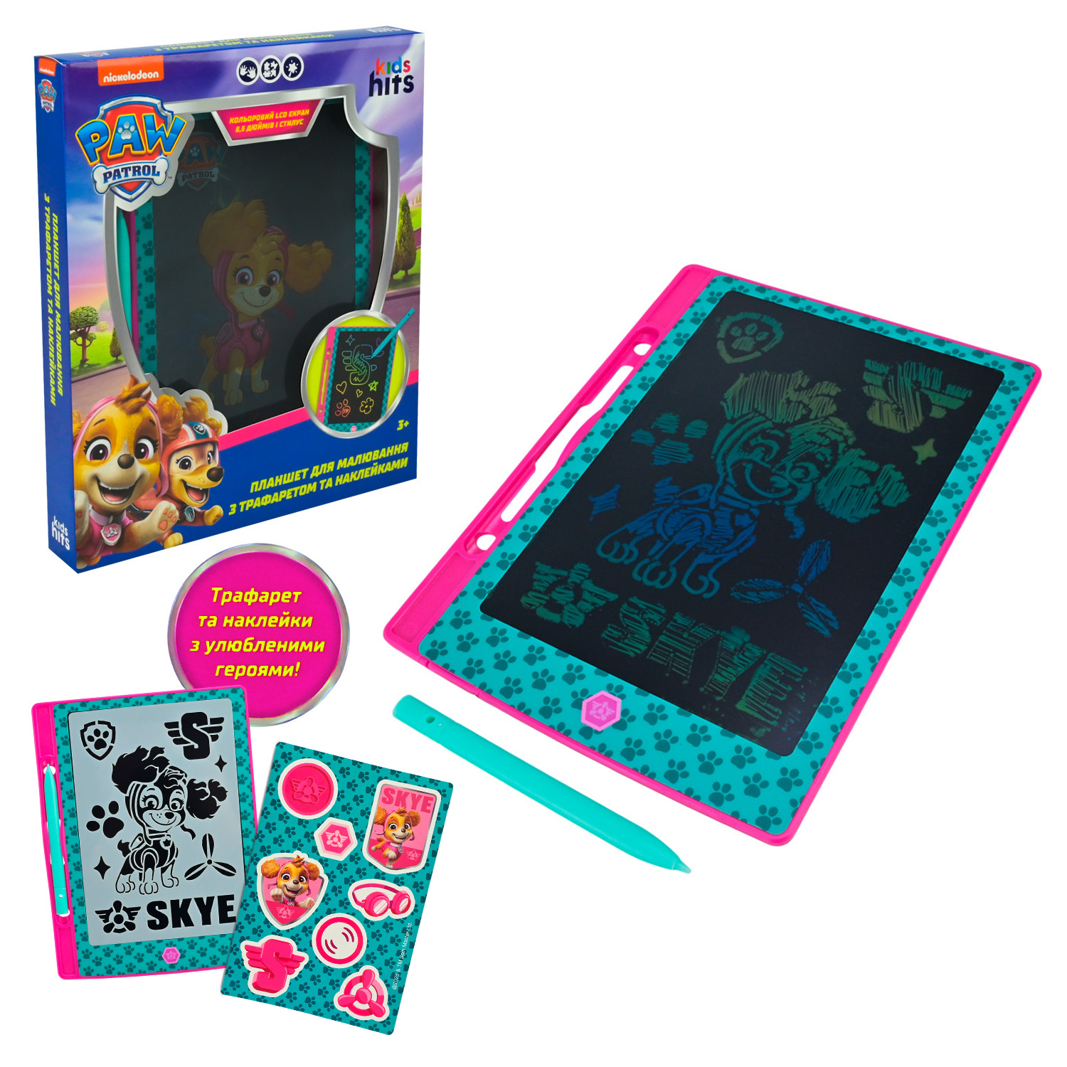 Планшет для малювання Paw Patrol арт. KH73/002L (40шт) LCD екран 8,5'', трафарет, наліпки в кор. 21*25*3см
